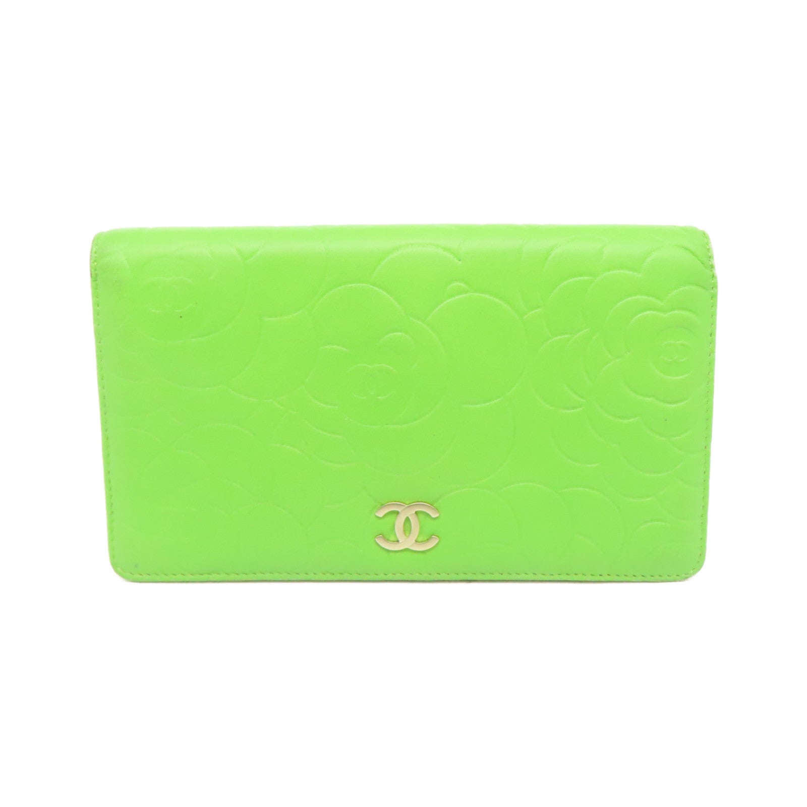 CHANEL 羊皮皮革Wallet金扣长钱包绿色