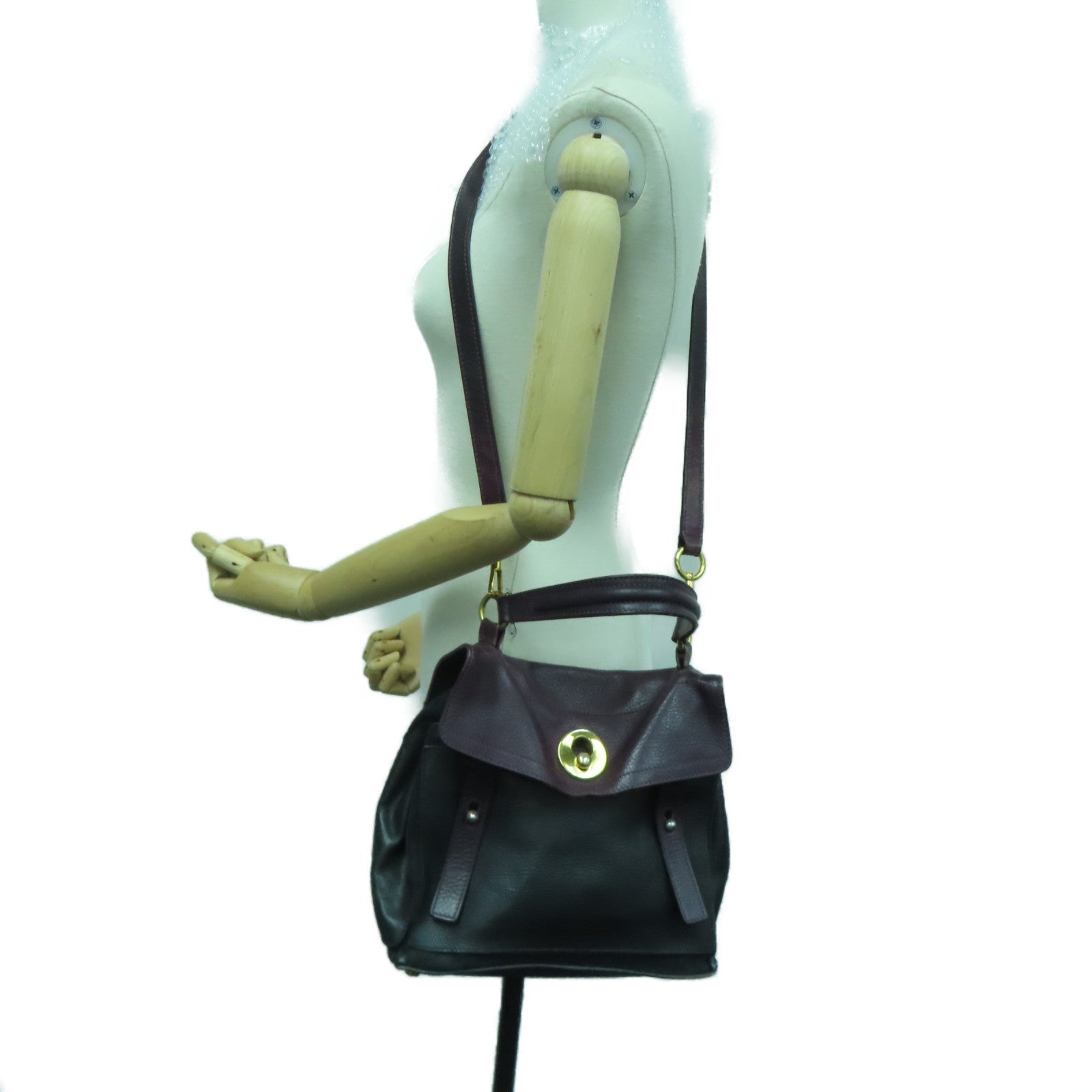 YVES SAINT LAURENT 【激減優惠】牛皮皮革Shoulder Bag手挽肩背兩用袋紫色/黑色