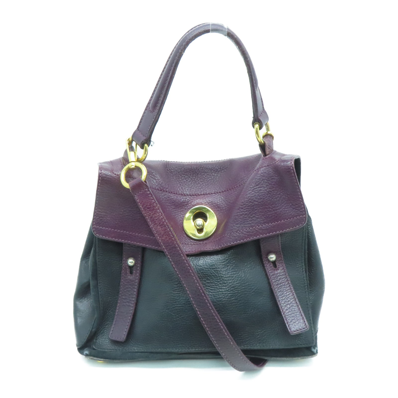 YVES SAINT LAURENT 【激減優惠】牛皮皮革Shoulder Bag手挽肩背兩用袋紫色/黑色