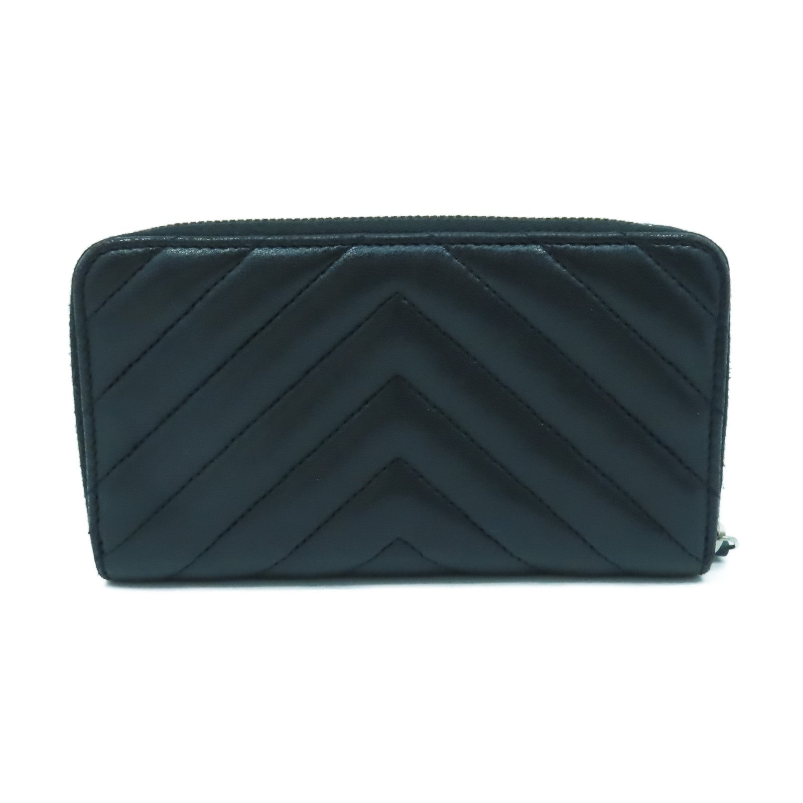 CHANEL 羊皮皮革Coin Case/Card Case銀扣零錢包/卡片套黑色