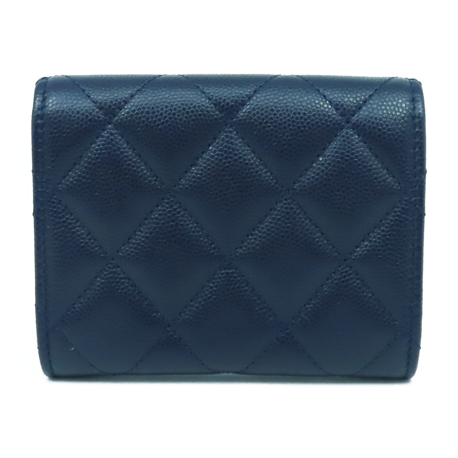 CHANEL 菱格牛皮皮革Card Case金扣卡片套深藍色