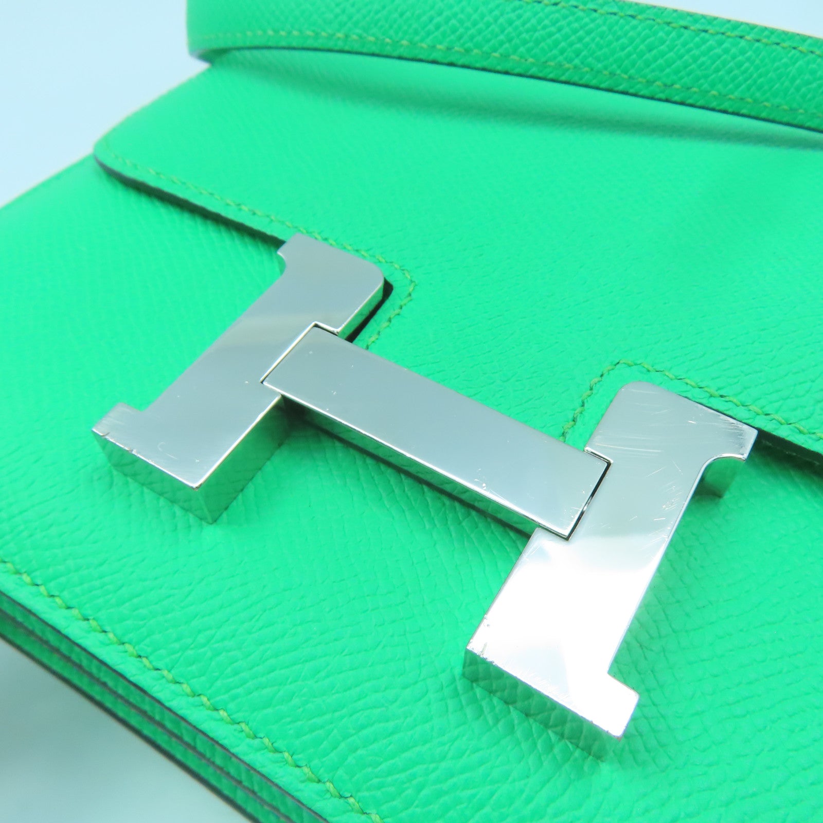 HERMES 【激減優惠】Epsom皮革Mini Constance Miroir銀扣手挽肩背兩用袋綠色