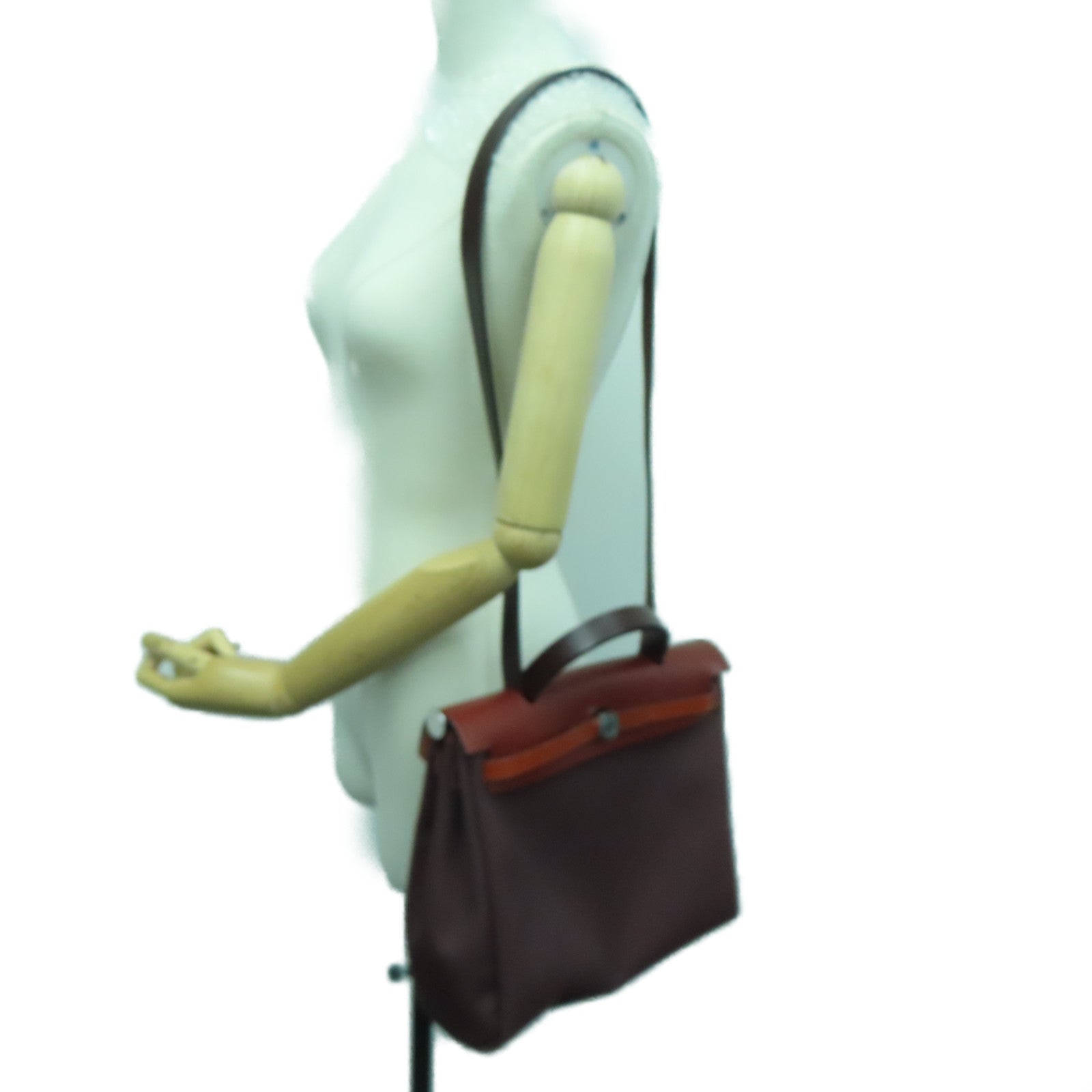 HERMES canvas Herbag PM silver buckle handle shoulder bag Rouge H/Rouge Sellie