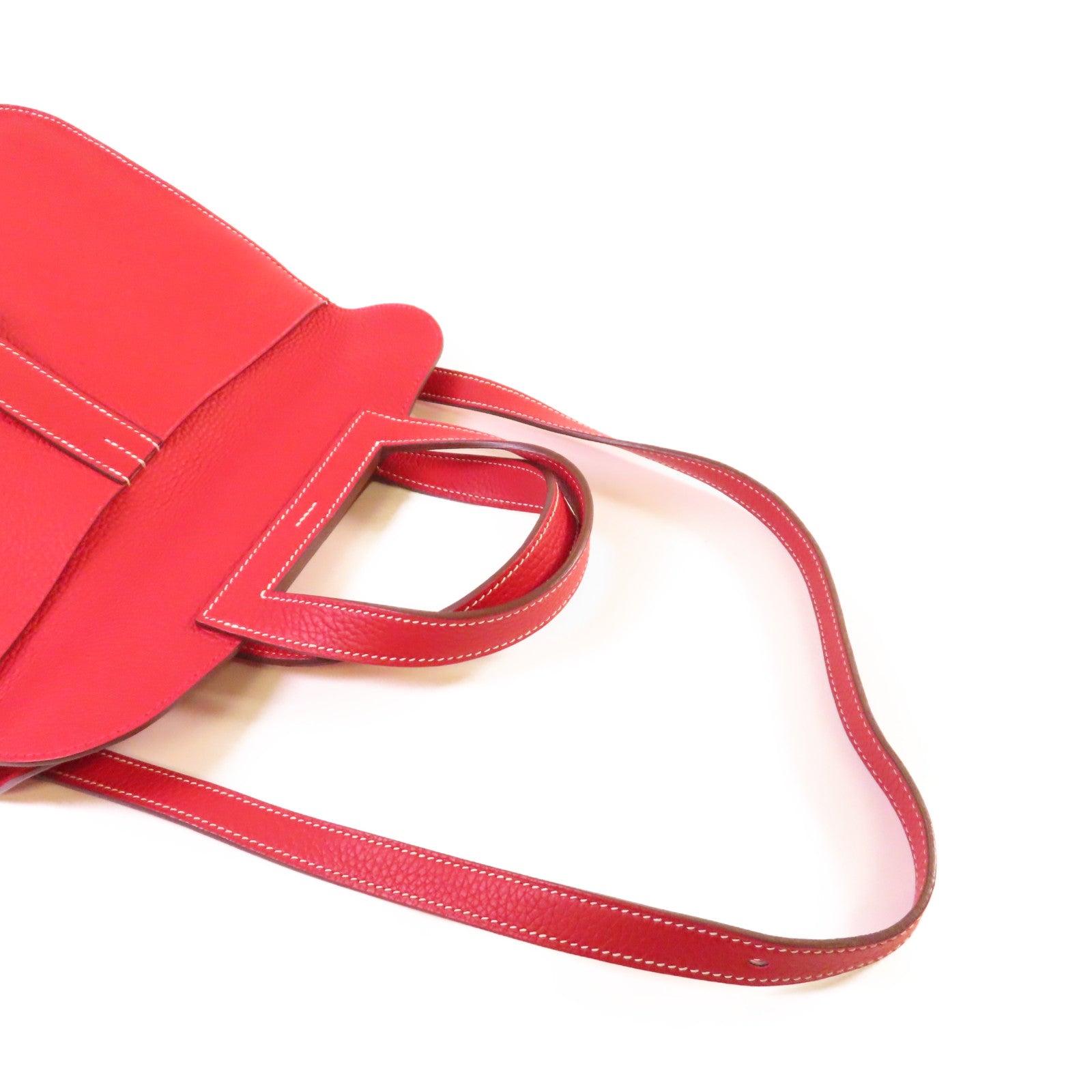 HERMES Clemence皮革Halzan 31 2Way Shoulder Bag銀扣手挽肩背兩用袋Q5 Rouge Casaque國旗紅色
