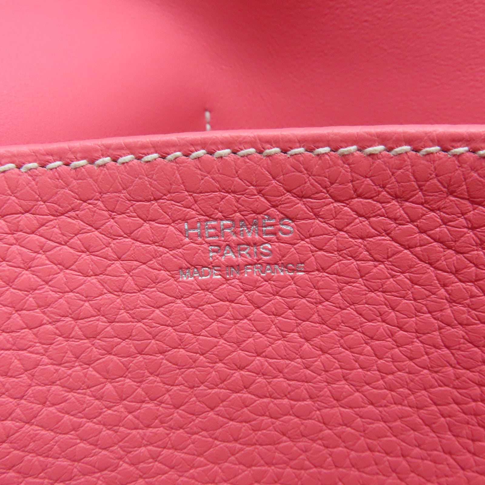 HERMES Clemence Leather Halzan 31 Silver Buckle Handle Shoulder Bag Rose Azalee Pink