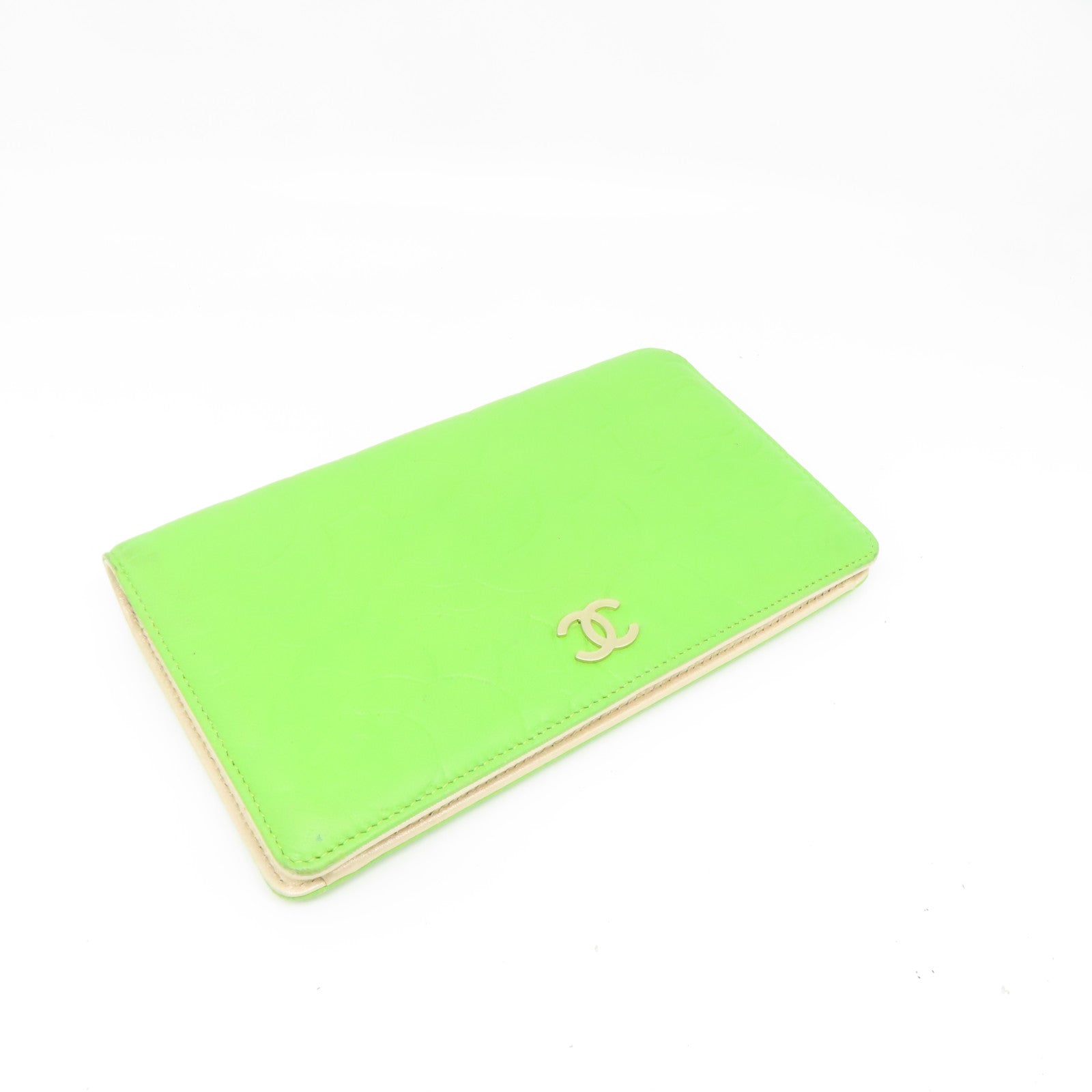 CHANEL 羊皮皮革Wallet金扣长钱包绿色