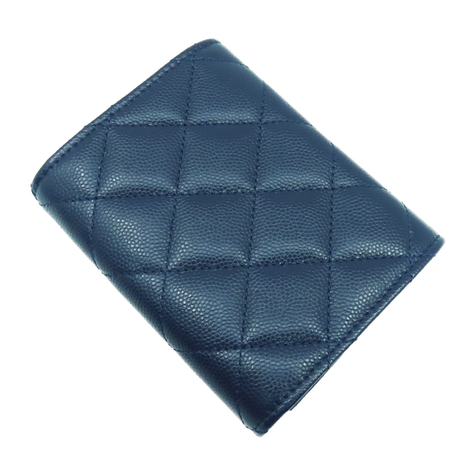 CHANEL 菱格牛皮皮革Card Case金扣卡片套深藍色
