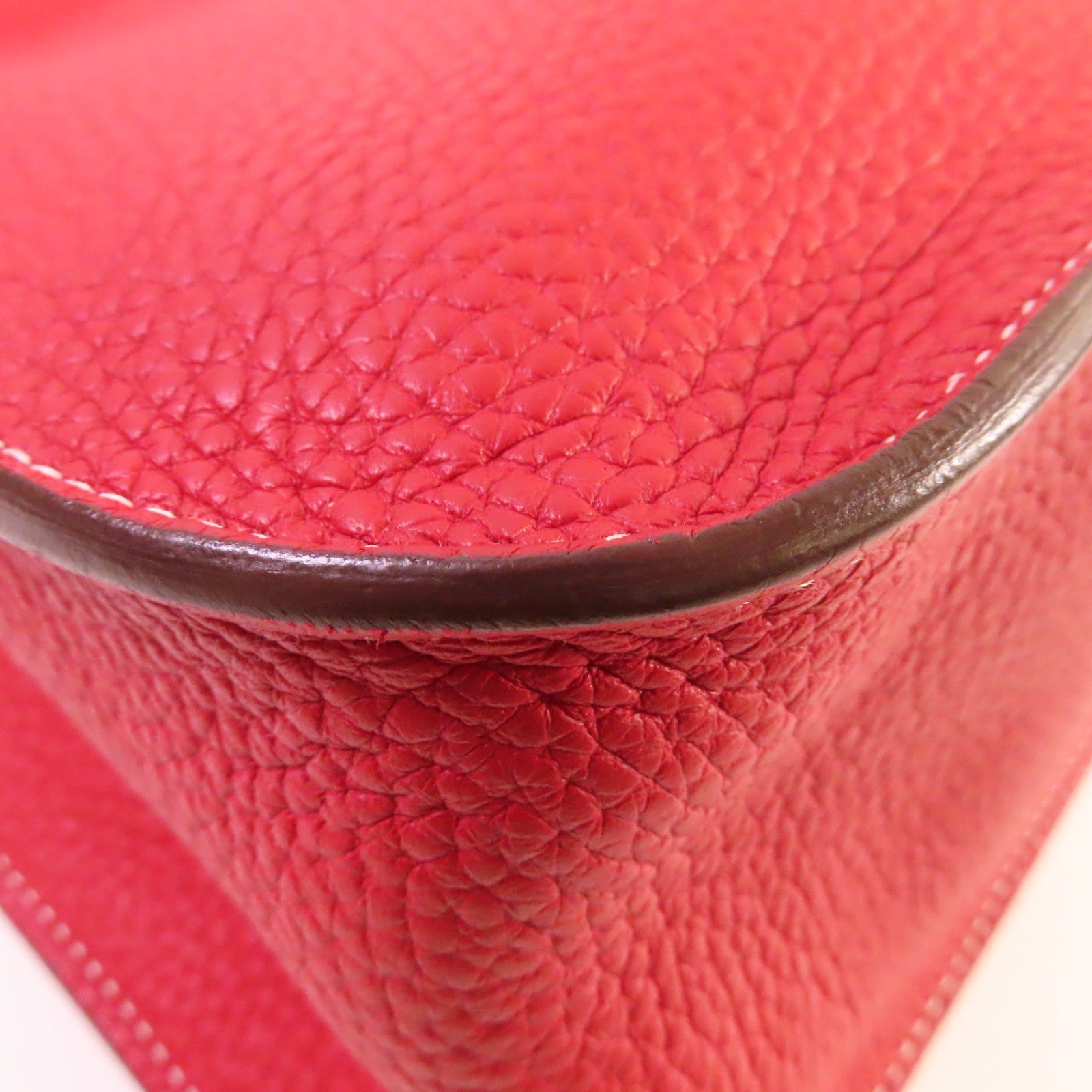 HERMES Clemence皮革Halzan 31 2Way Shoulder Bag銀扣手挽肩背兩用袋Q5 Rouge Casaque國旗紅色