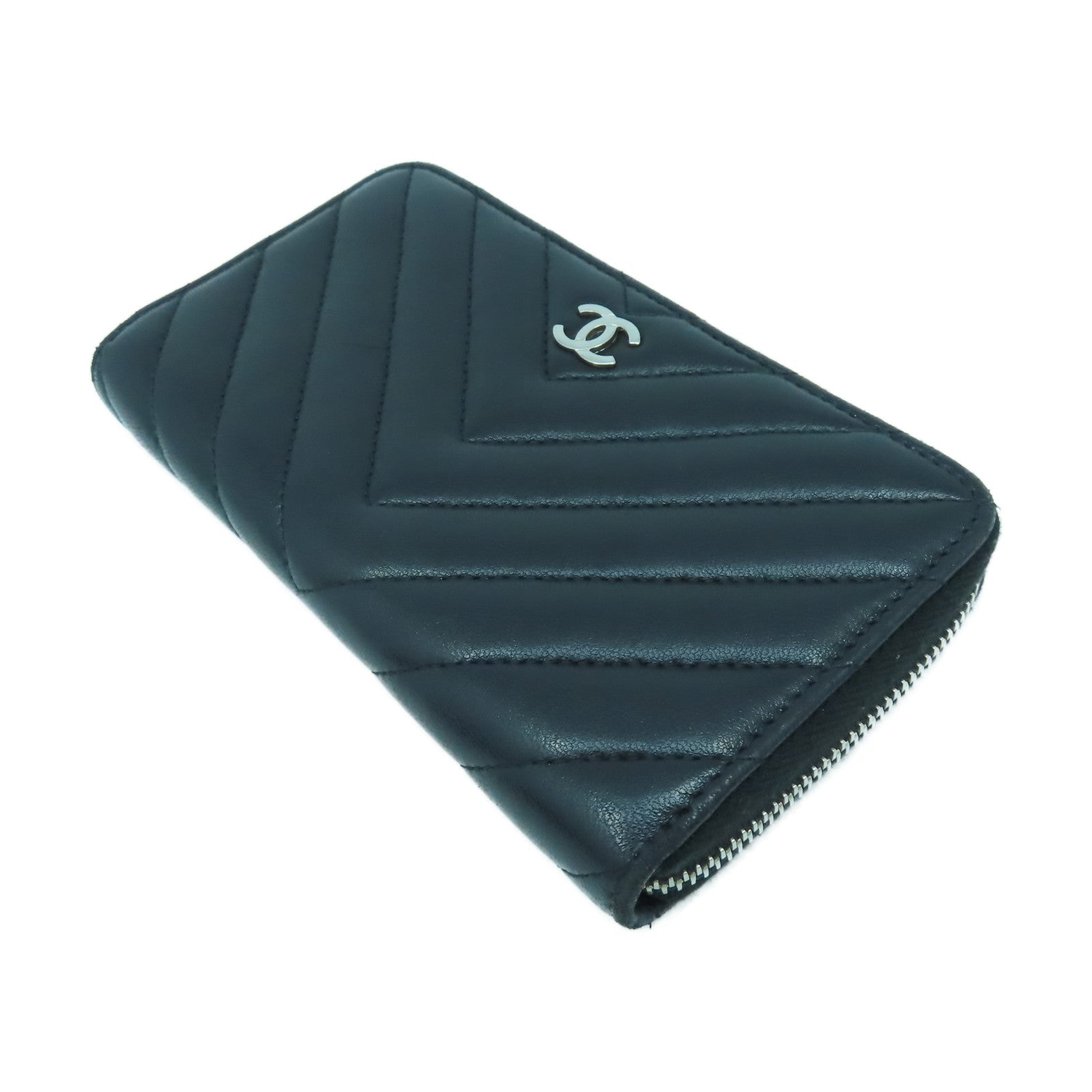 CHANEL 羊皮皮革Coin Case/Card Case銀扣零錢包/卡片套黑色