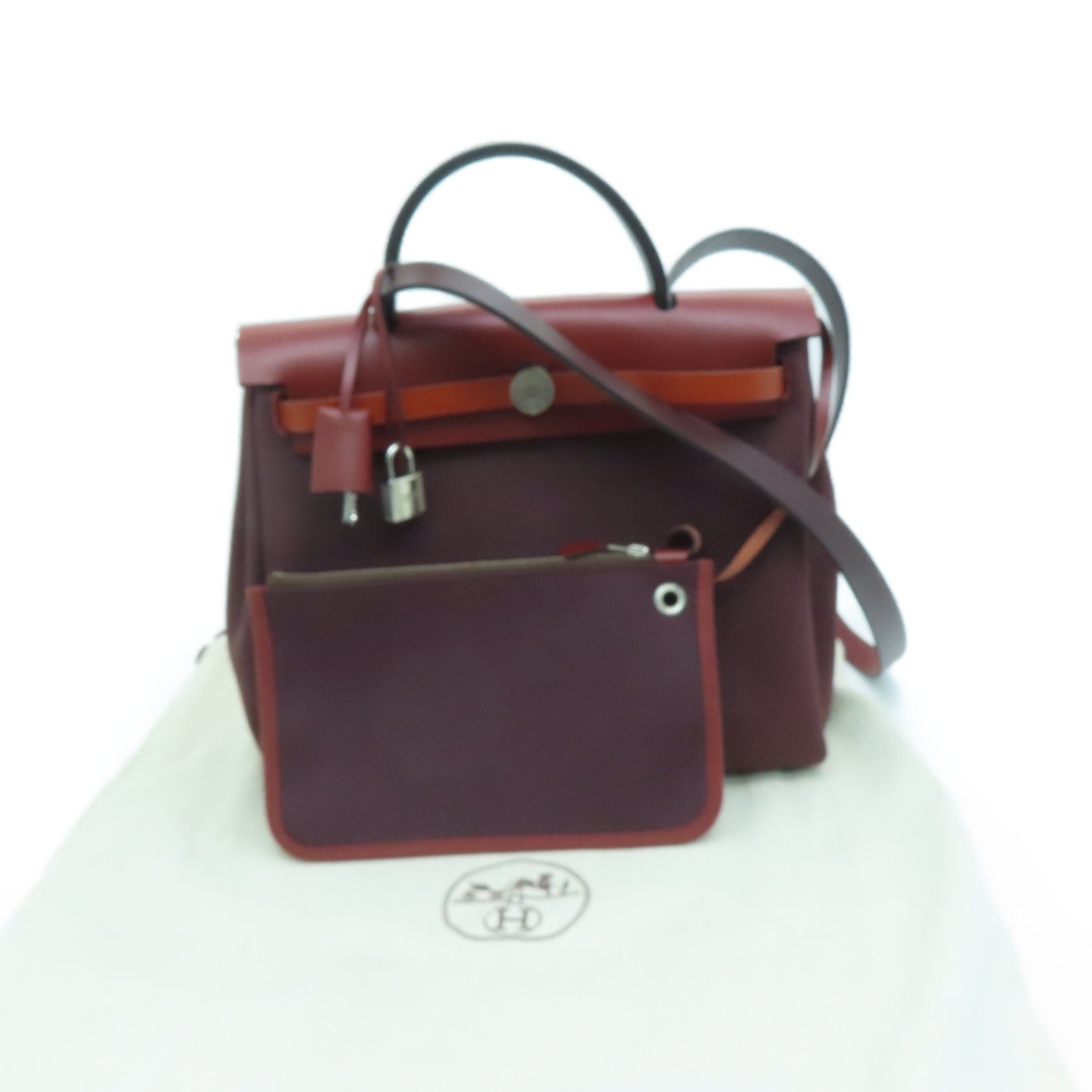 HERMES canvas Herbag PM silver buckle handle shoulder bag Rouge H/Rouge Sellie