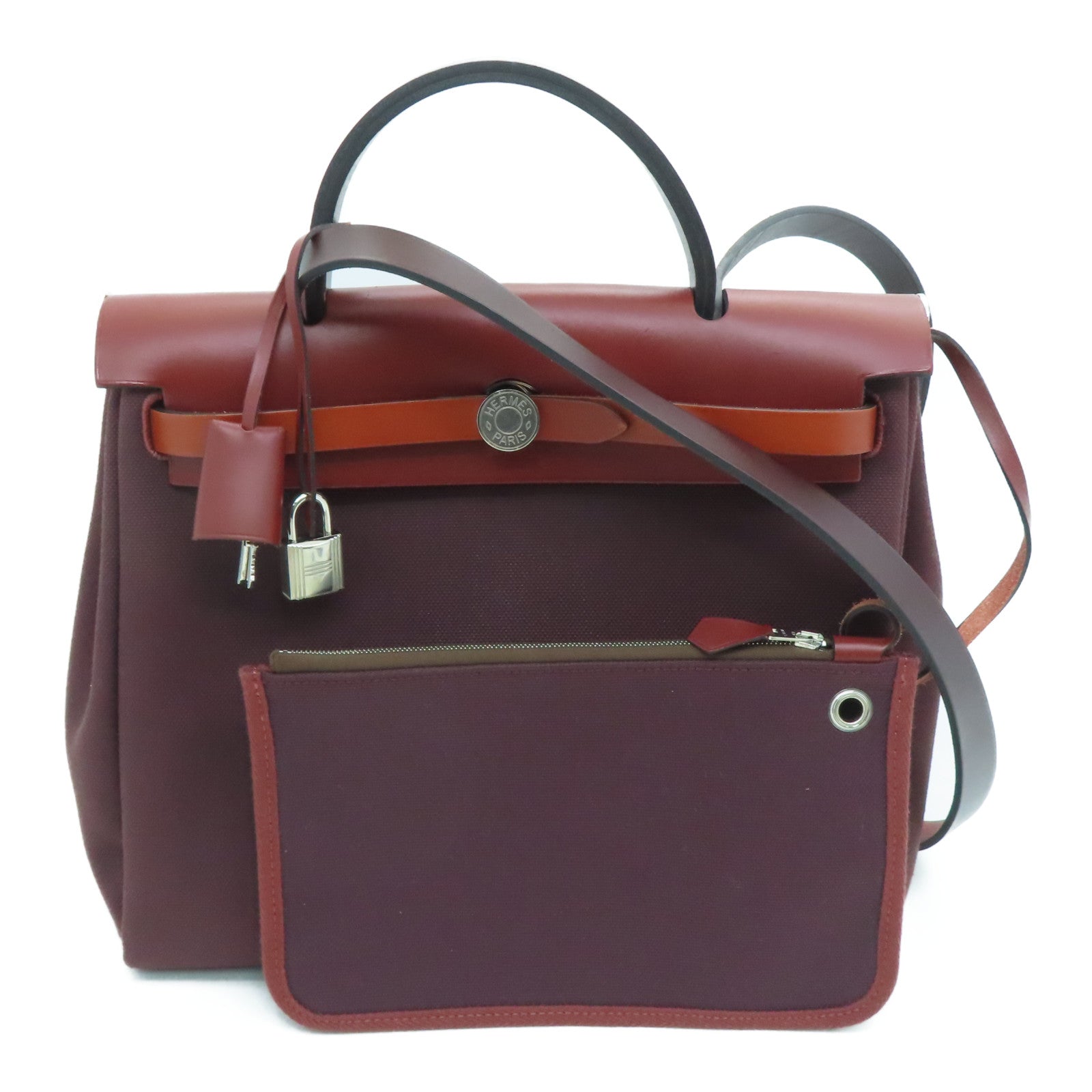 HERMES canvas Herbag PM silver buckle handle shoulder bag Rouge H/Rouge Sellie