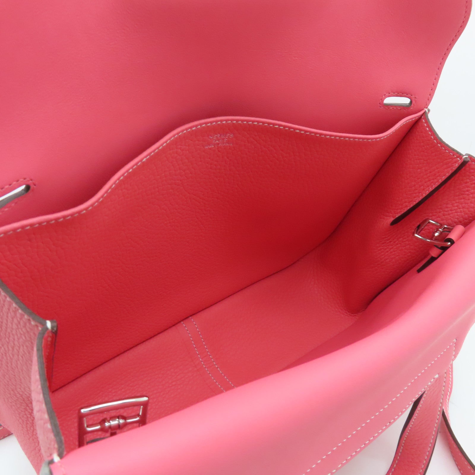 HERMES Clemence Leather Halzan 31 Silver Buckle Handle Shoulder Bag Rose Azalee Pink