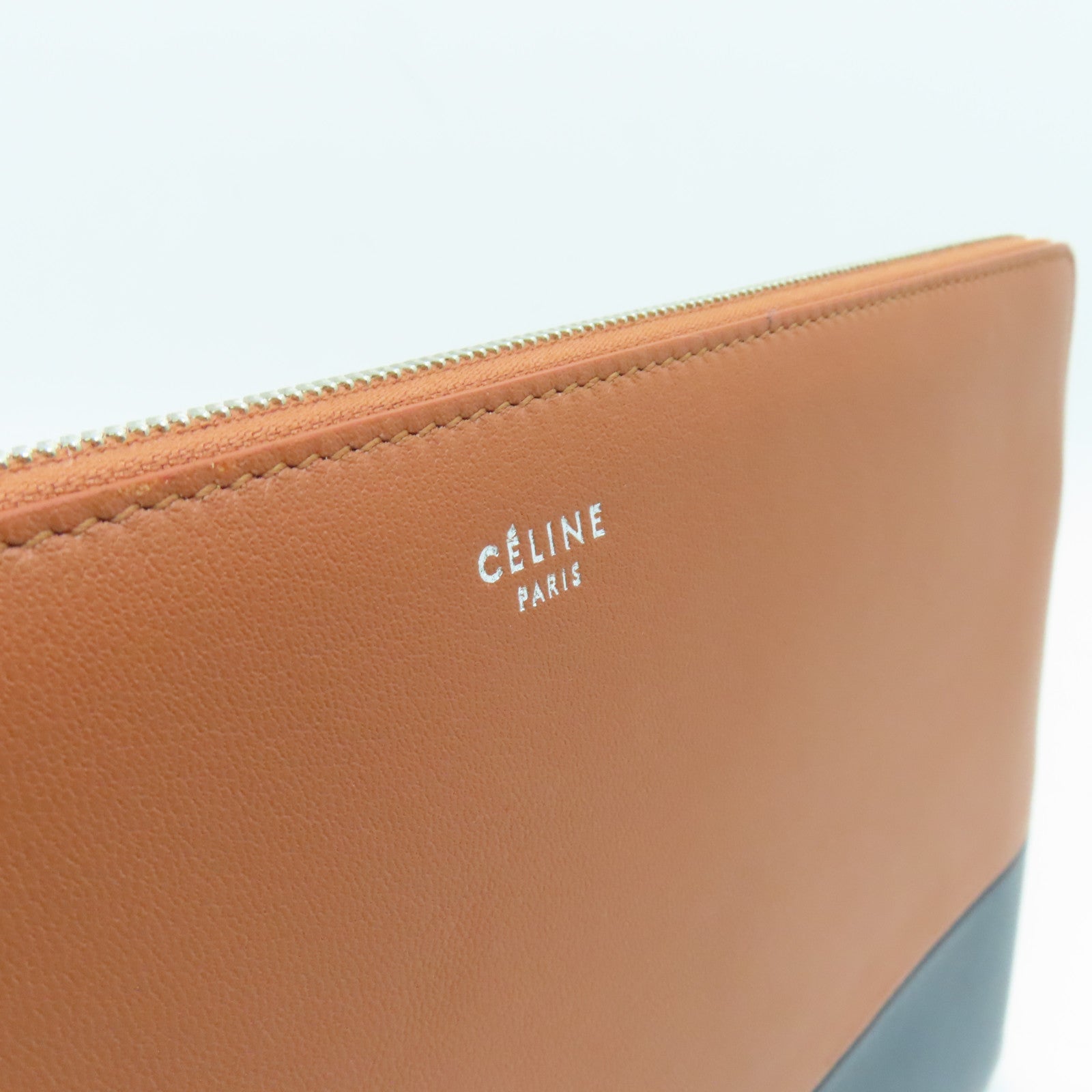 CELINE 【激減優惠】皮革Clutch Bag銀扣手拿包啡色/黑色