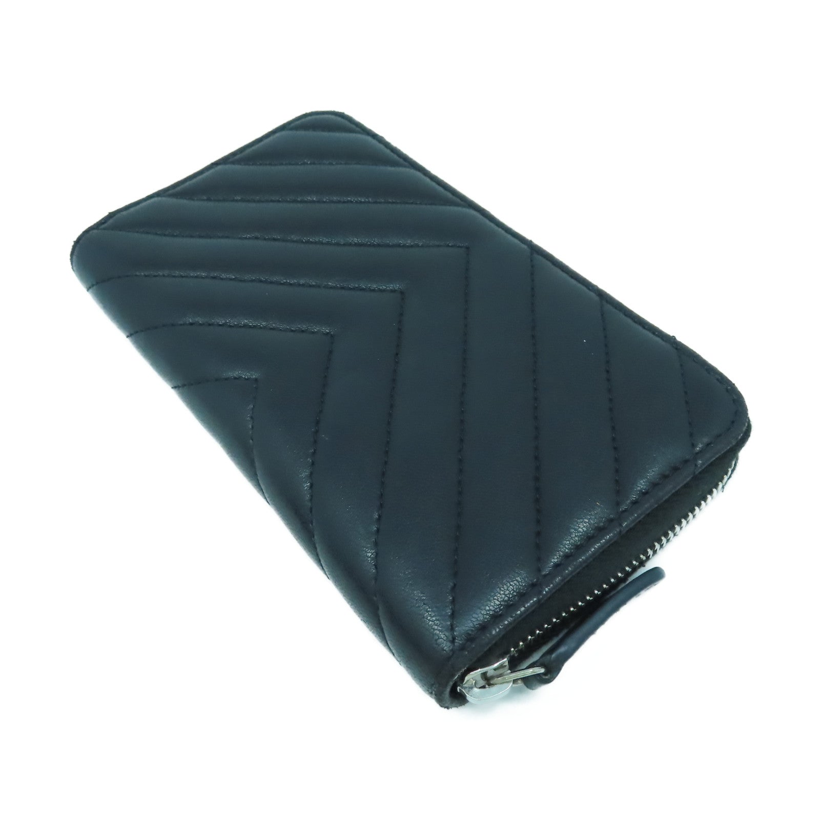 CHANEL 羊皮皮革Coin Case/Card Case銀扣零錢包/卡片套黑色