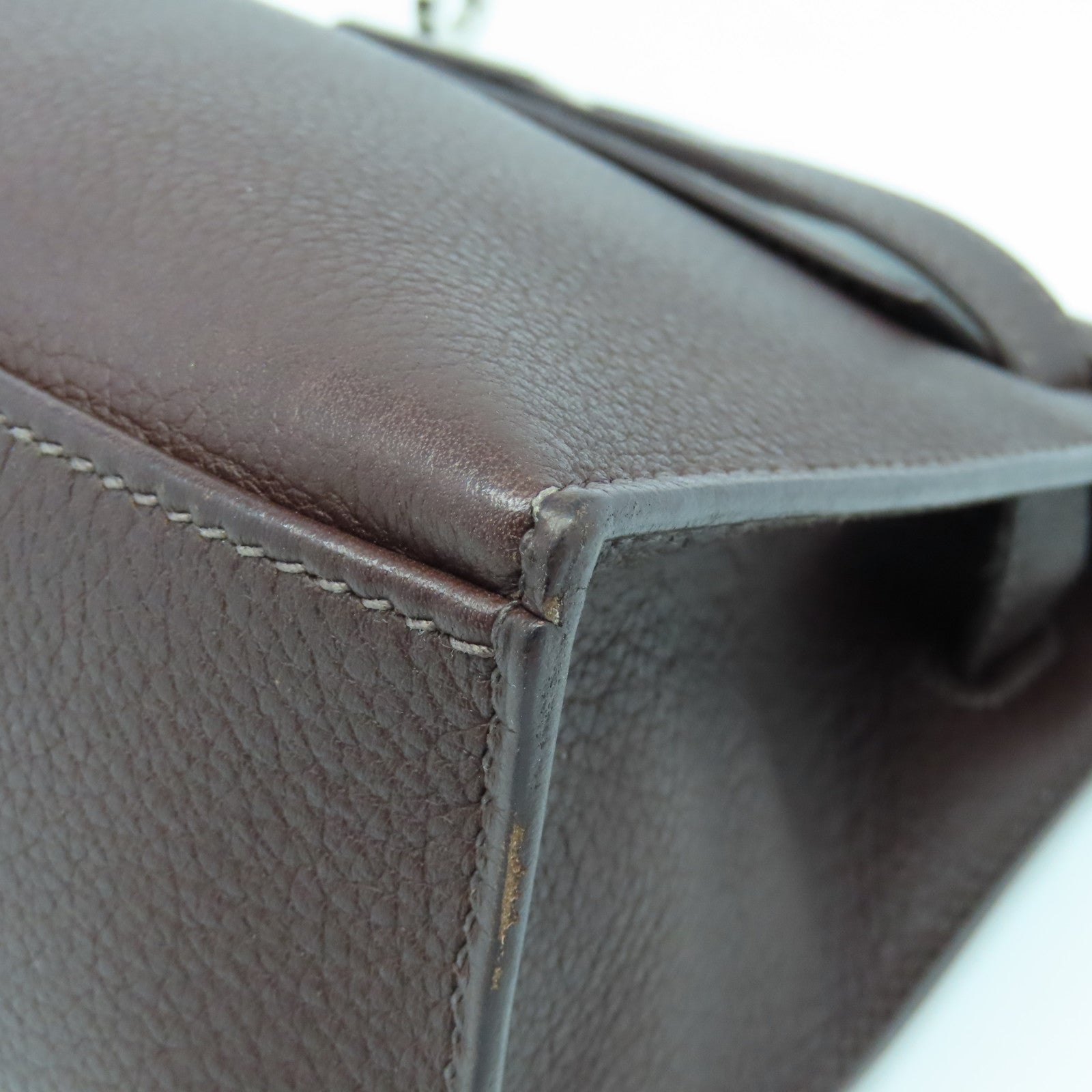 HERMES Evergrain皮革Kelly Pochette銀扣手拿包Havane啡色