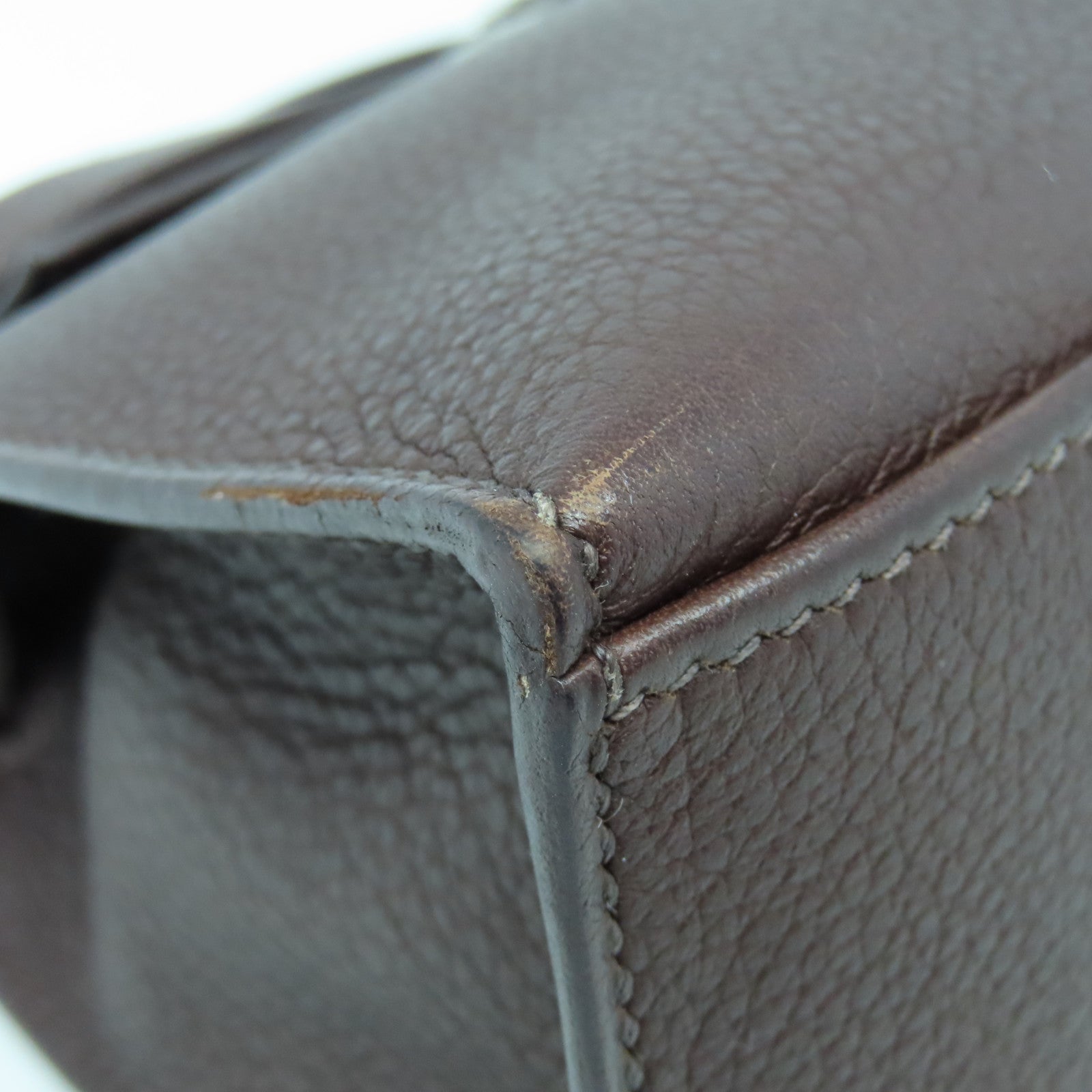 HERMES Evergrain皮革Kelly Pochette銀扣手拿包Havane啡色