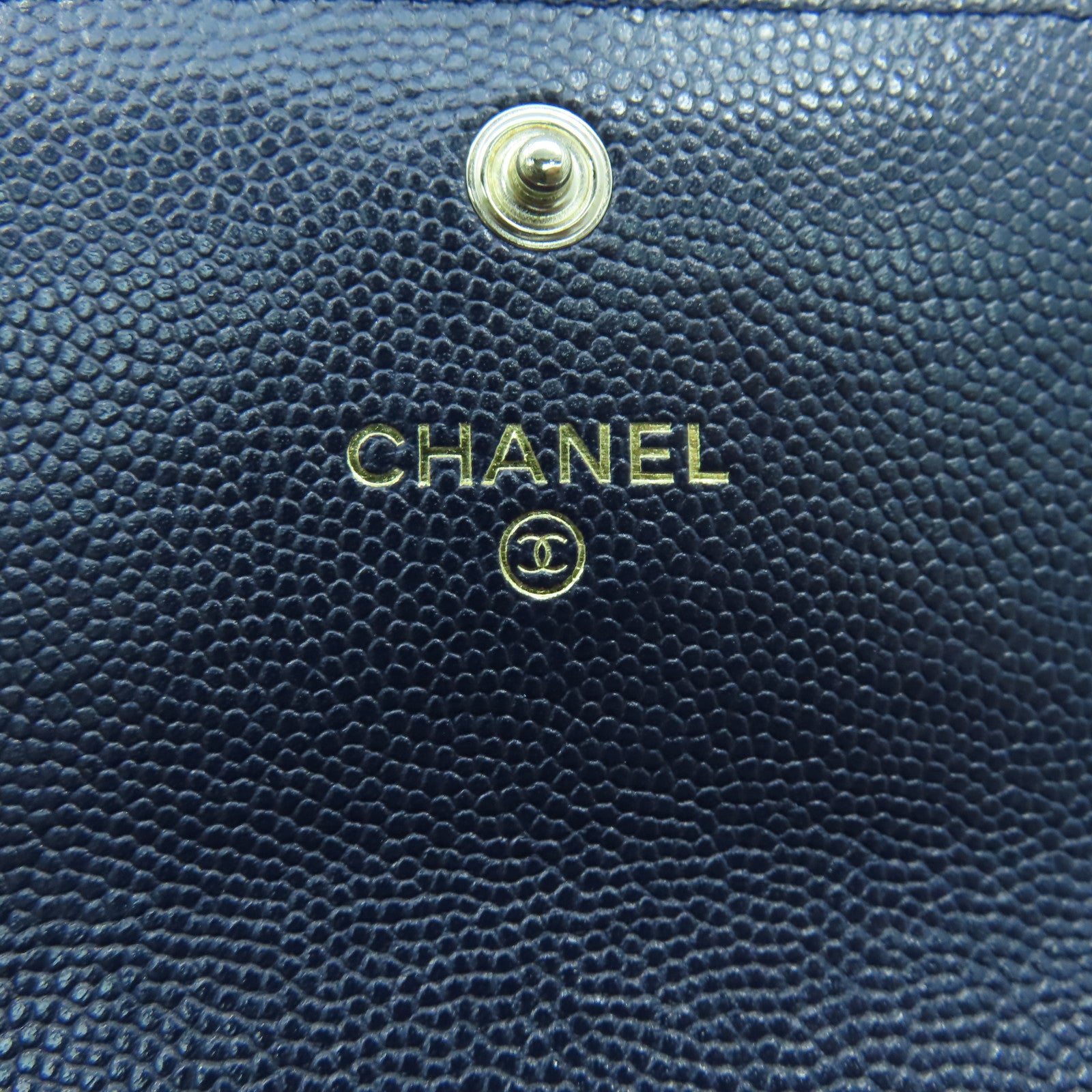 CHANEL 菱格牛皮皮革Card Case金扣卡片套深藍色