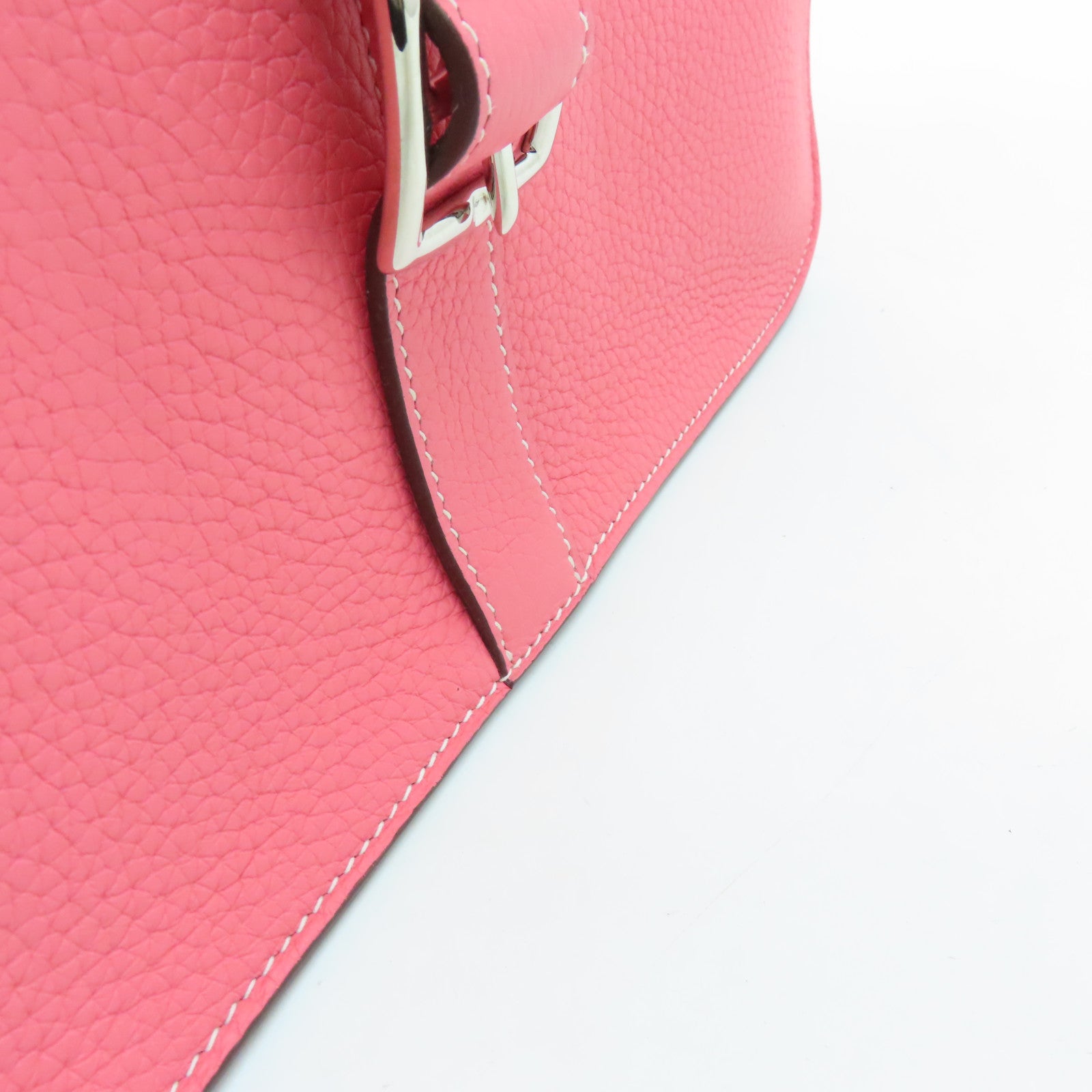 HERMES Clemence Leather Halzan 31 Silver Buckle Handle Shoulder Bag Rose Azalee Pink