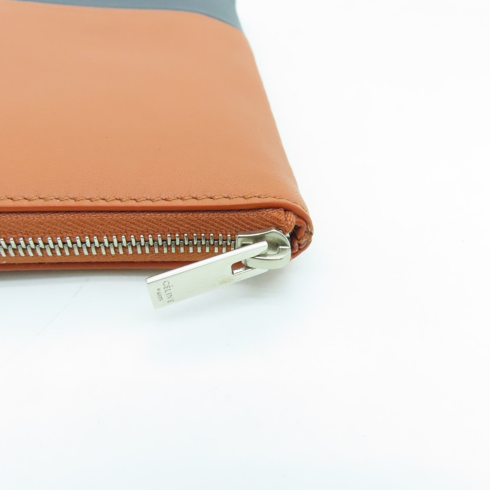 CELINE 【激減優惠】皮革Clutch Bag銀扣手拿包啡色/黑色