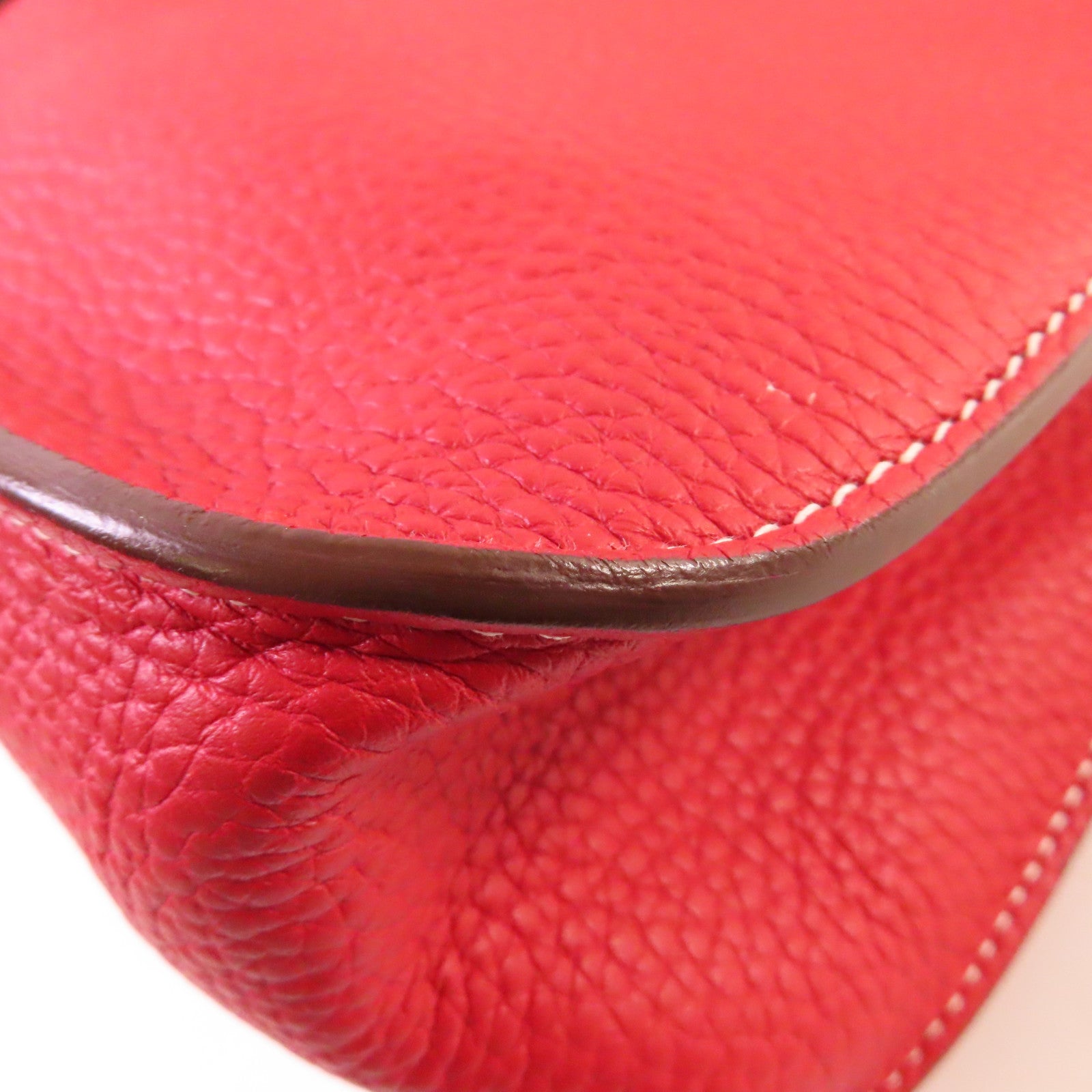 HERMES Clemence皮革Halzan 31 2Way Shoulder Bag銀扣手挽肩背兩用袋Q5 Rouge Casaque國旗紅色
