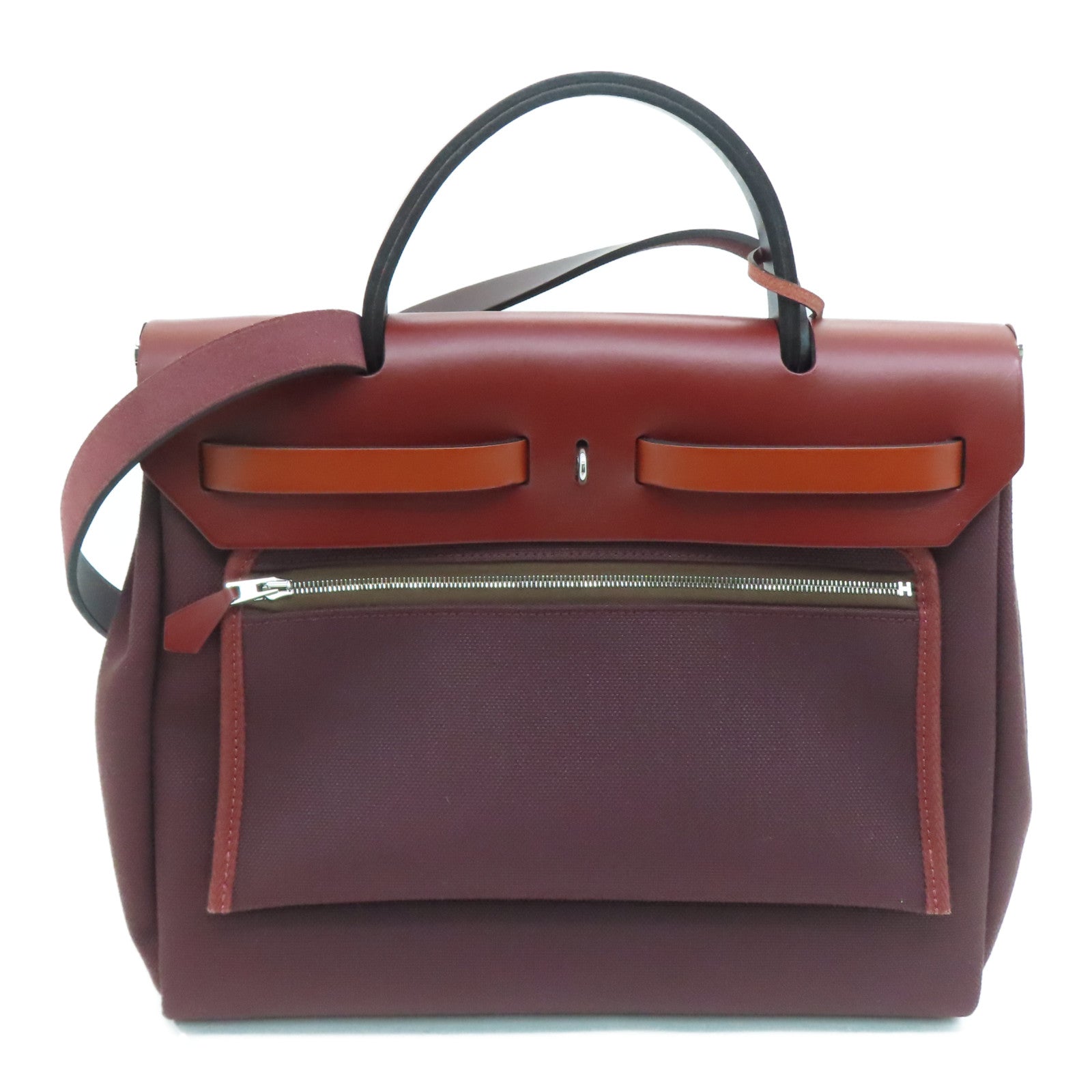 HERMES canvas Herbag PM silver buckle handle shoulder bag Rouge H/Rouge Sellie