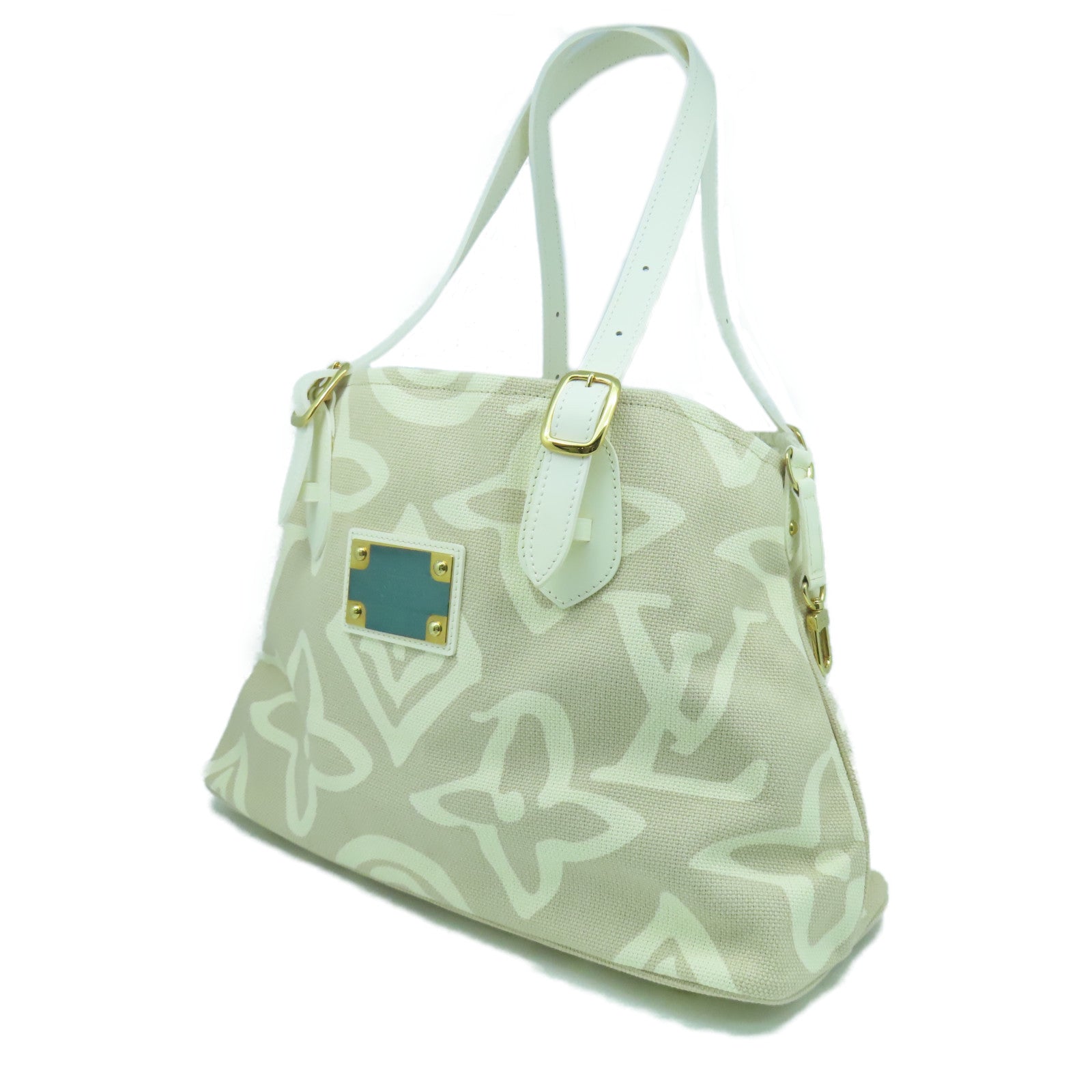 LOUIS VUITTON 帆布/皮革Tahitienne PM金扣手挽袋米色