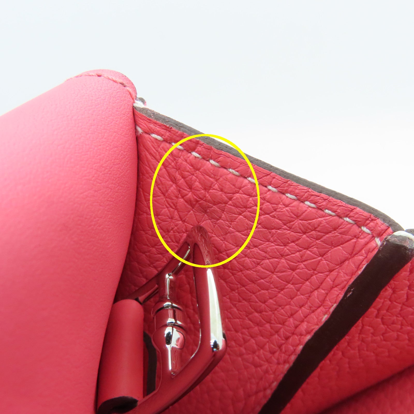 HERMES Clemence Leather Halzan 31 Silver Buckle Handle Shoulder Bag Rose Azalee Pink