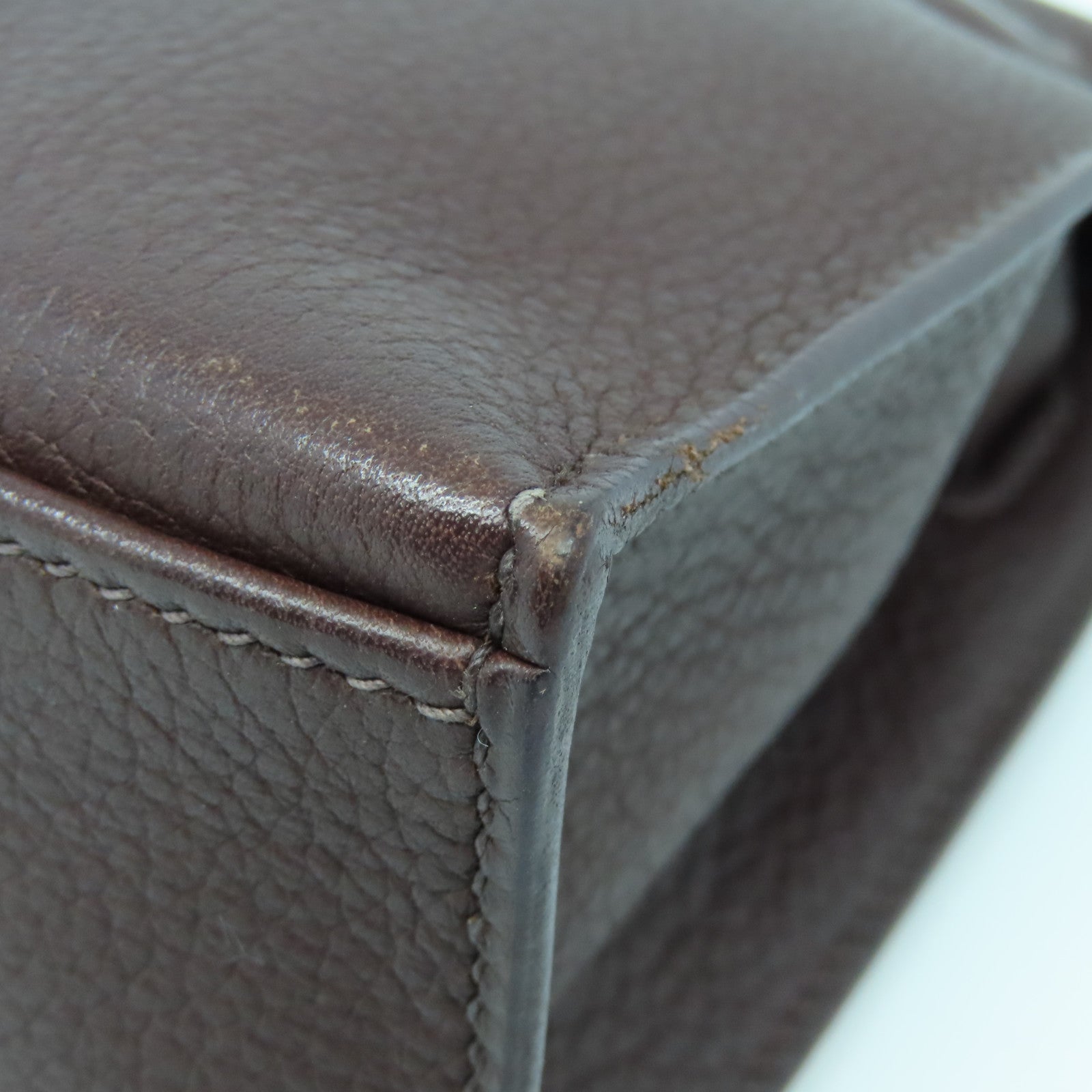 HERMES Evergrain皮革Kelly Pochette銀扣手拿包Havane啡色
