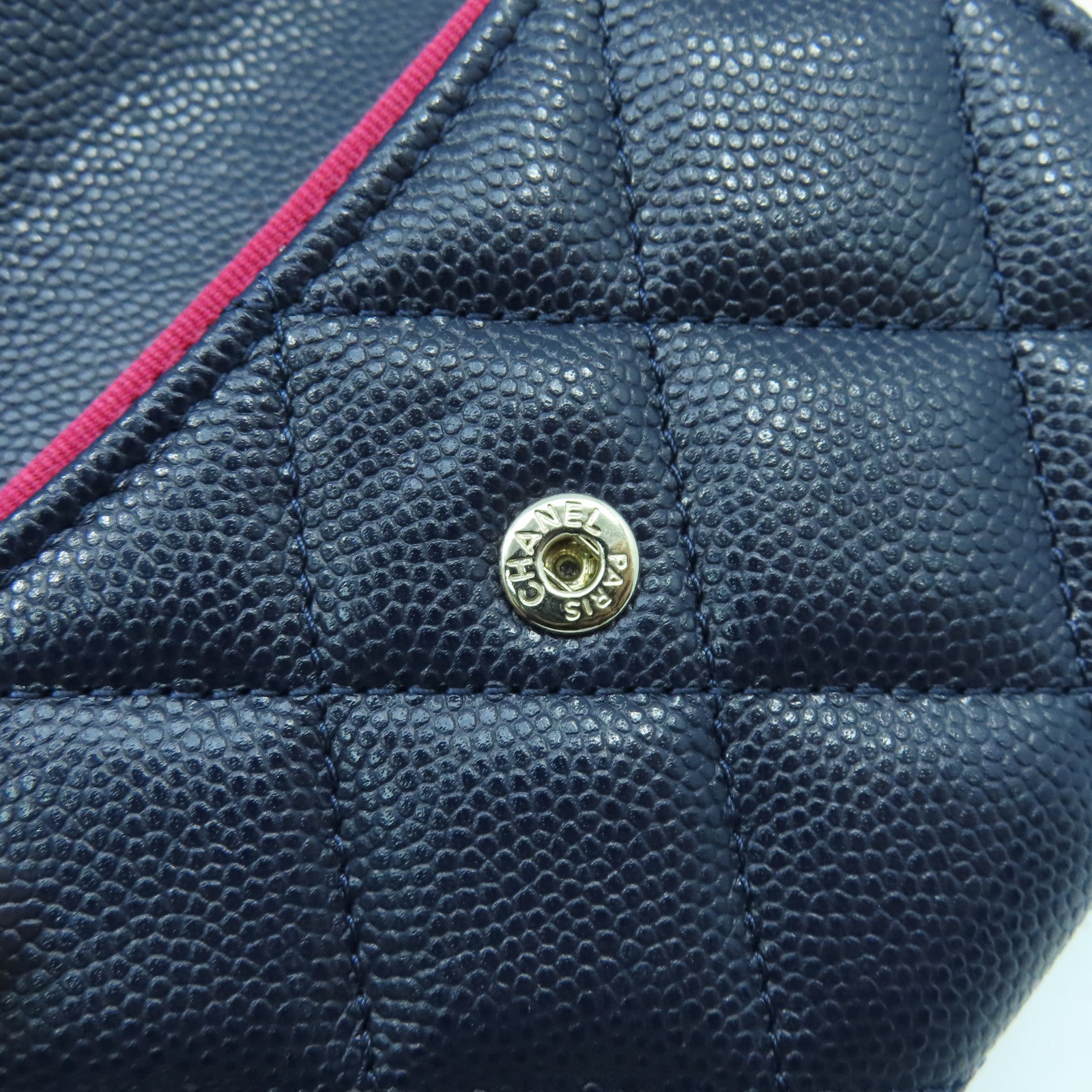 CHANEL 菱格牛皮皮革Card Case金扣卡片套深藍色