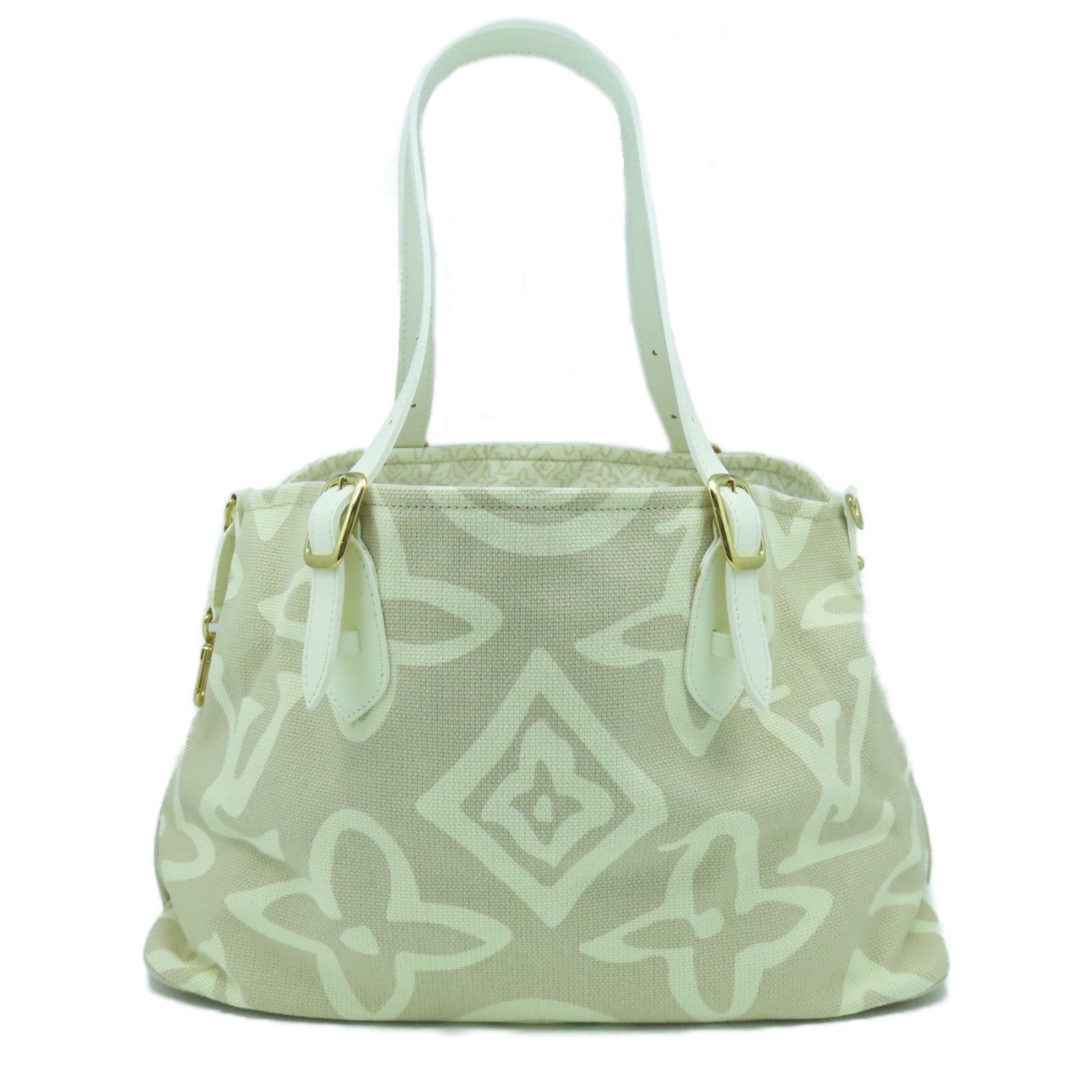 LOUIS VUITTON 帆布/皮革Tahitienne PM金扣手挽袋米色