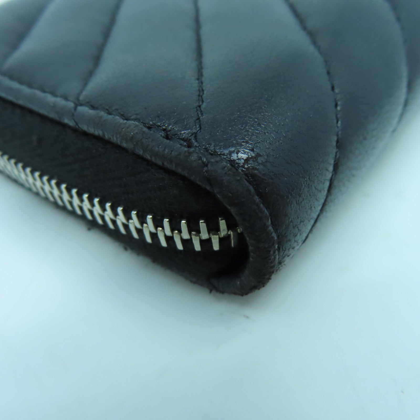 CHANEL 羊皮皮革Coin Case/Card Case銀扣零錢包/卡片套黑色
