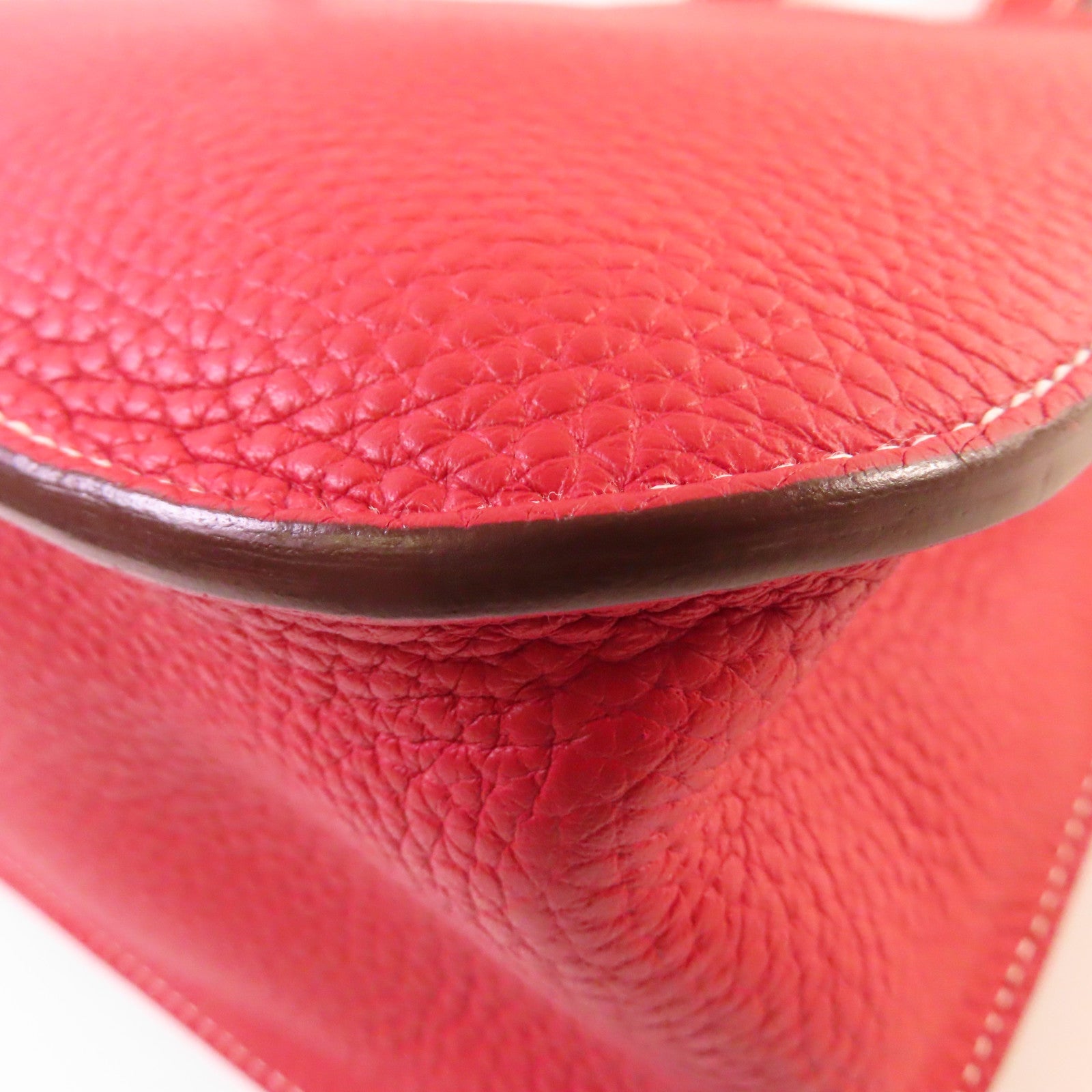 HERMES Clemence皮革Halzan 31 2Way Shoulder Bag銀扣手挽肩背兩用袋Q5 Rouge Casaque國旗紅色