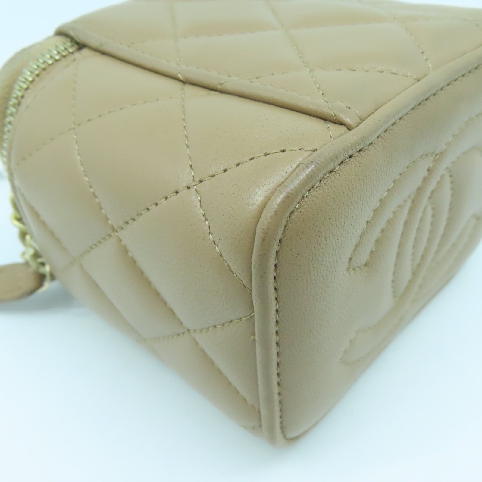 CHANEL 【激減優惠】羊皮皮革Chain Shoulder金扣鏈帶肩背袋米色