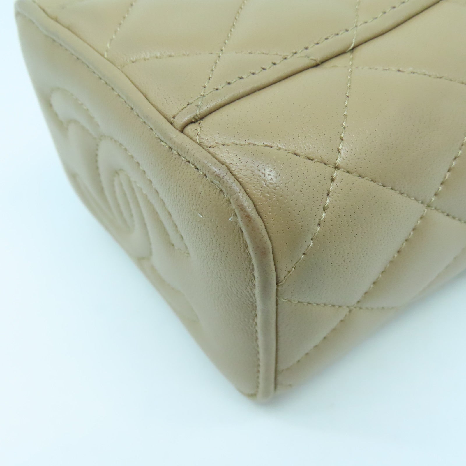 CHANEL 【激減優惠】羊皮皮革Chain Shoulder金扣鏈帶肩背袋米色