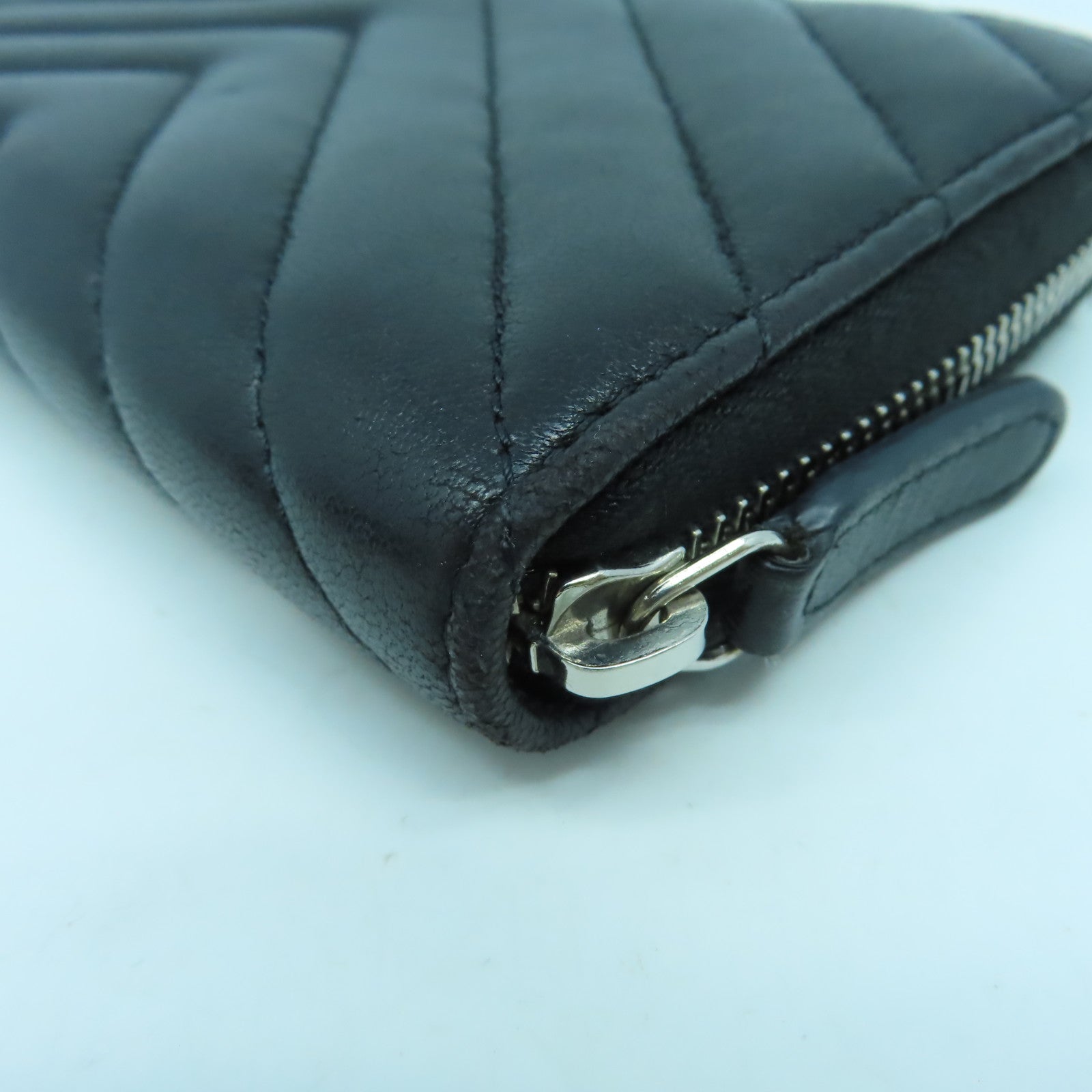CHANEL 羊皮皮革Coin Case/Card Case銀扣零錢包/卡片套黑色