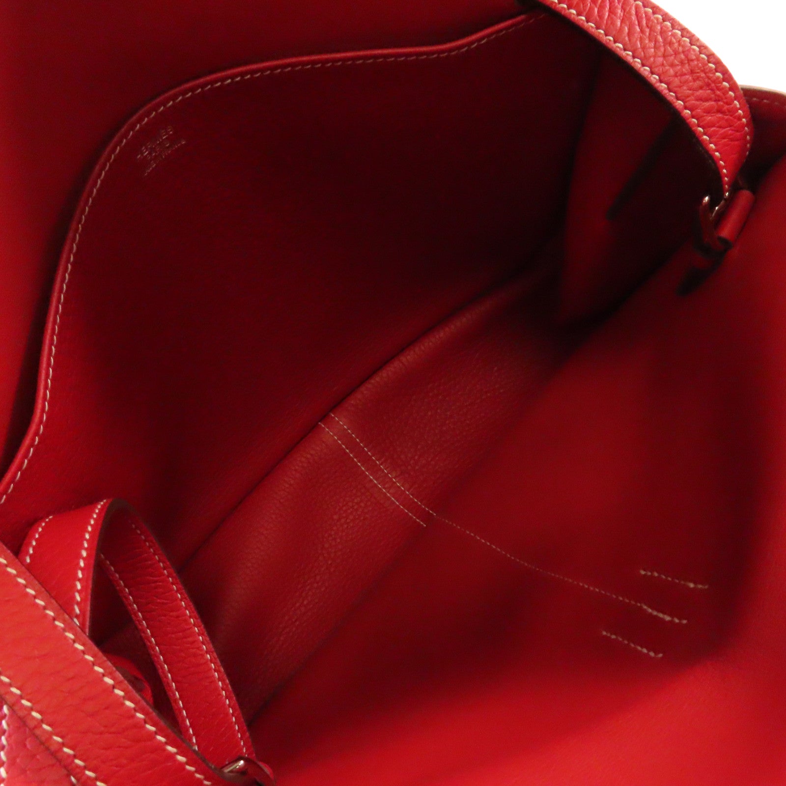 HERMES Clemence皮革Halzan 31 2Way Shoulder Bag銀扣手挽肩背兩用袋Q5 Rouge Casaque國旗紅色