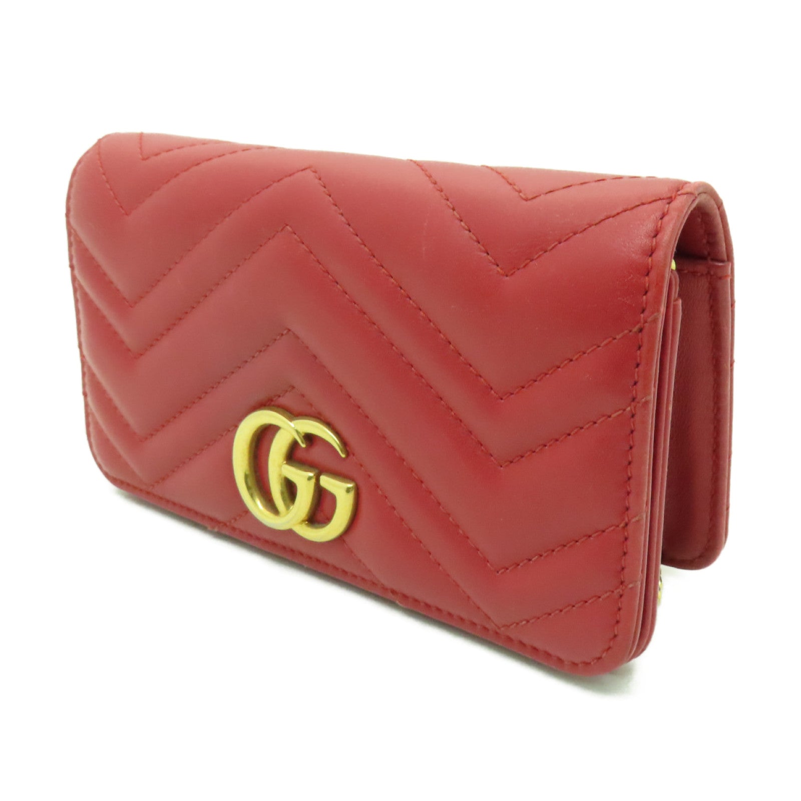 GUCCI 牛皮皮革GG Marmont Mini金扣鏈帶肩背袋紅色
