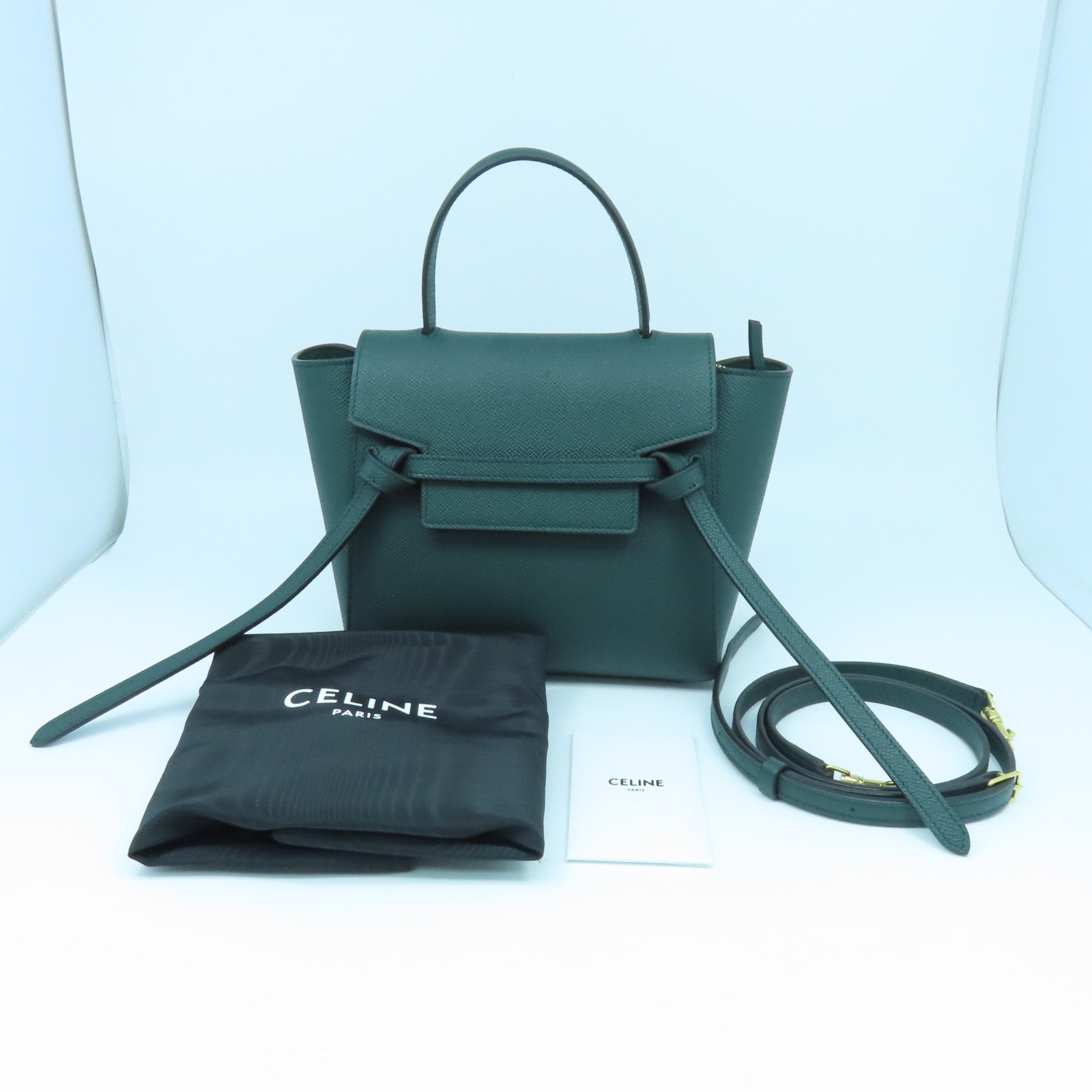 CELINE 牛皮皮革Shoulder Bag金扣手挽肩背兩用袋綠色