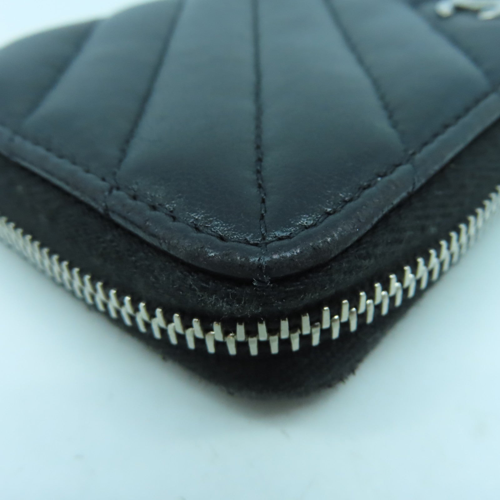 CHANEL 羊皮皮革Coin Case/Card Case銀扣零錢包/卡片套黑色