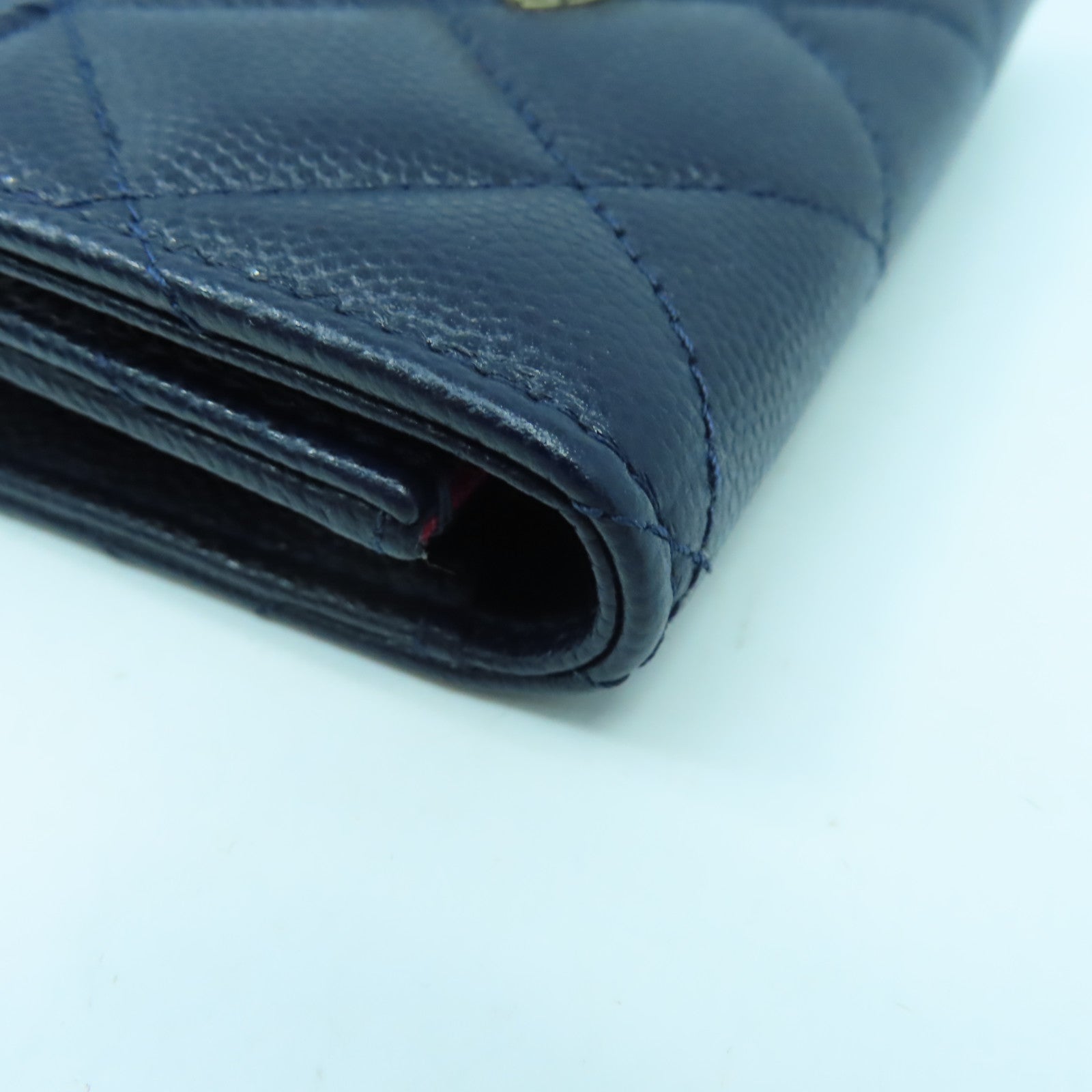 CHANEL 菱格牛皮皮革Card Case金扣卡片套深藍色