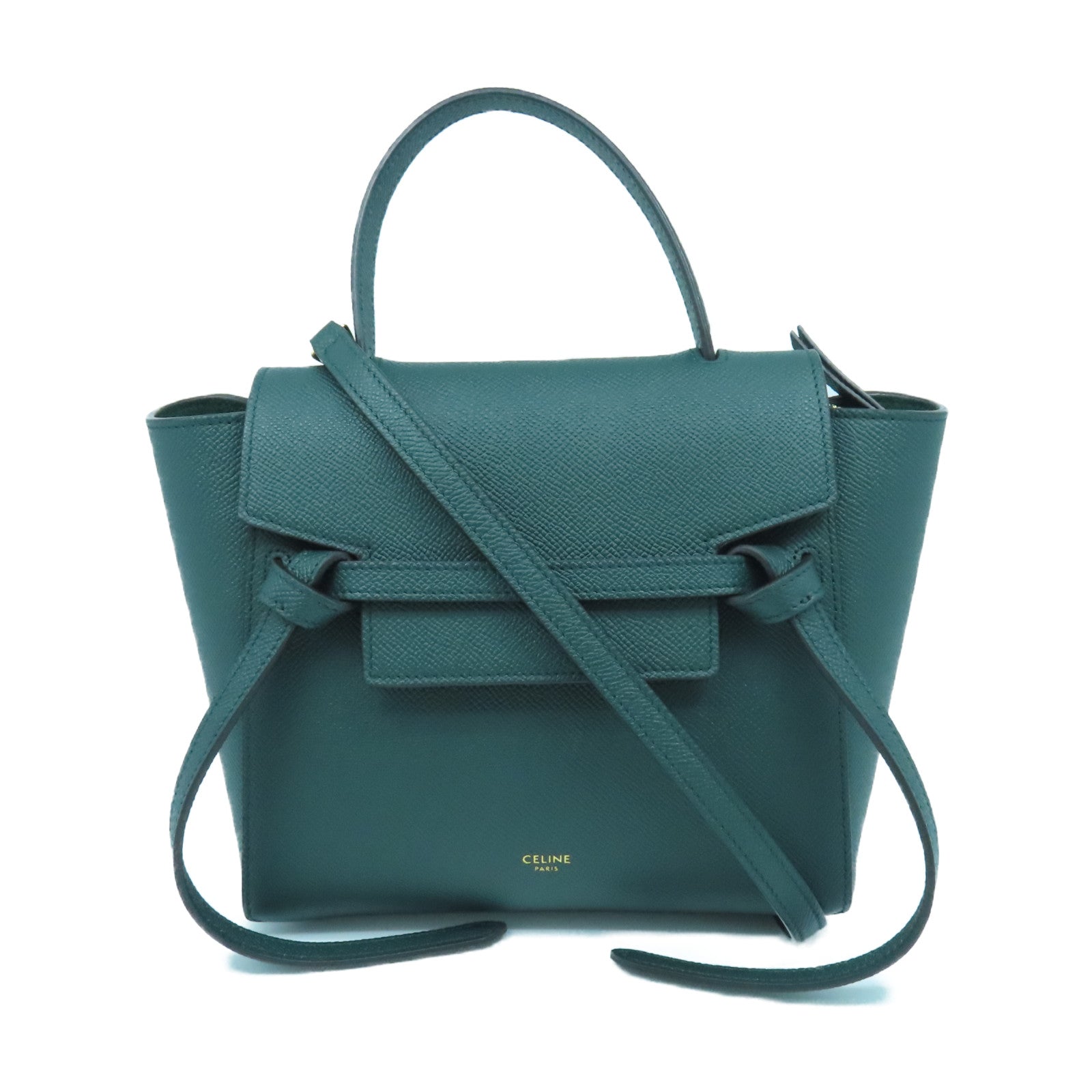 CELINE 牛皮皮革Shoulder Bag金扣手挽肩背兩用袋綠色