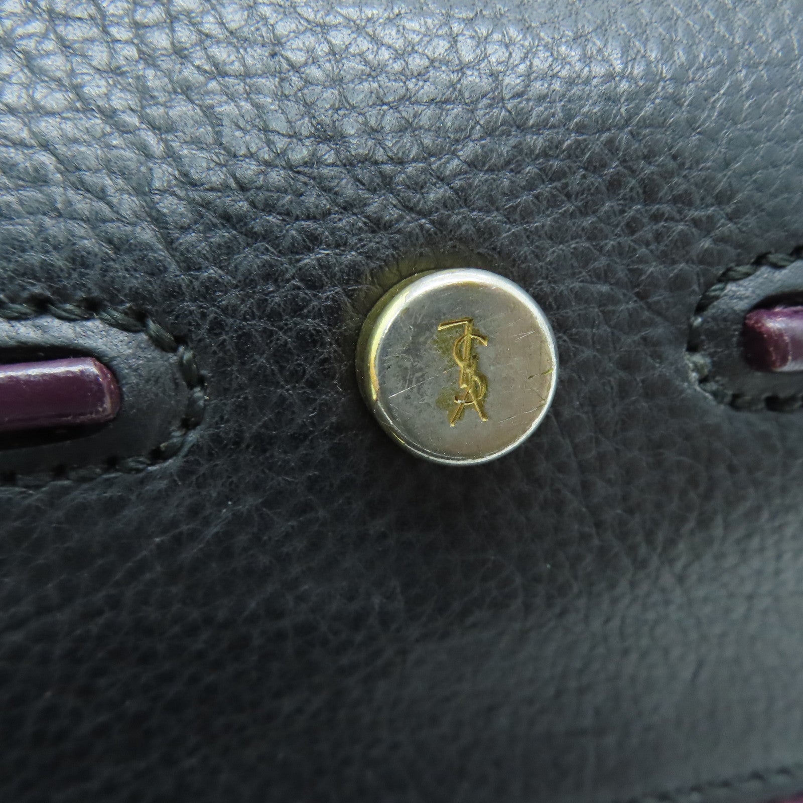 YVES SAINT LAURENT 【激減優惠】牛皮皮革Shoulder Bag手挽肩背兩用袋紫色/黑色