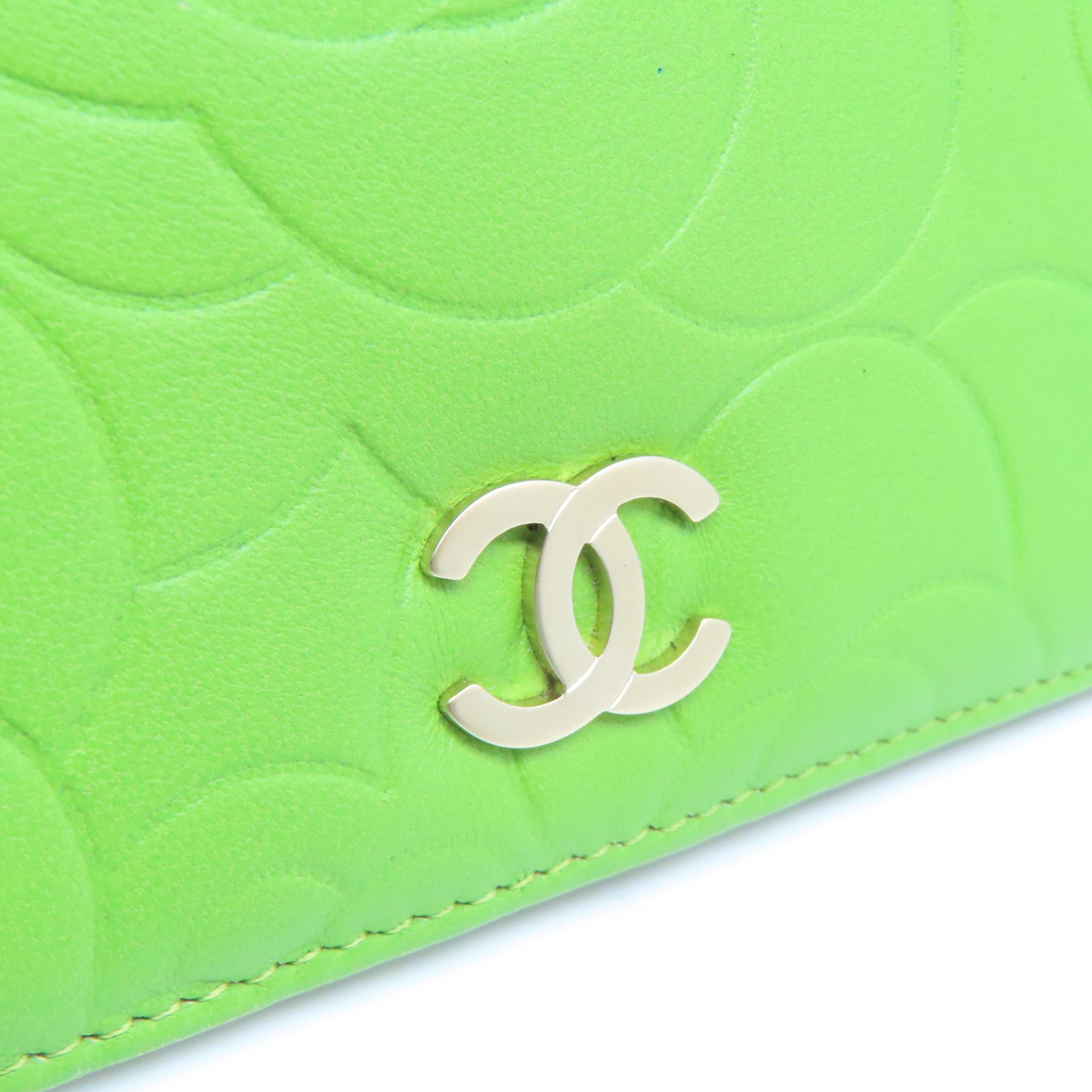 CHANEL 羊皮皮革Wallet金扣长钱包绿色