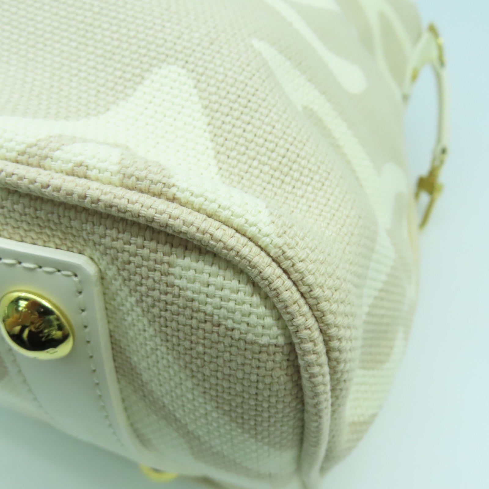 LOUIS VUITTON 帆布/皮革Tahitienne PM金扣手挽袋米色