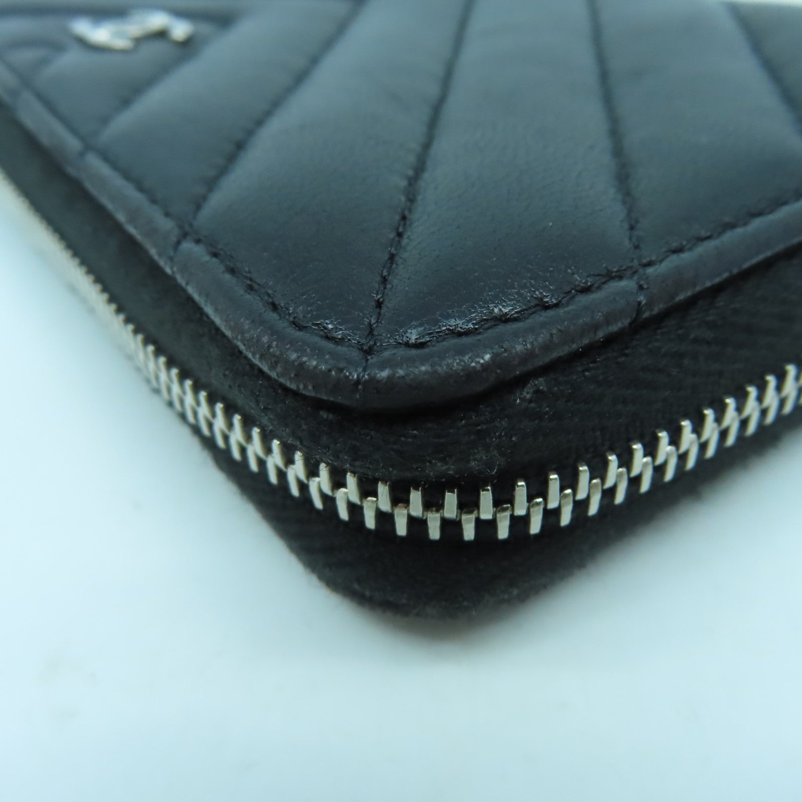 CHANEL 羊皮皮革Coin Case/Card Case銀扣零錢包/卡片套黑色