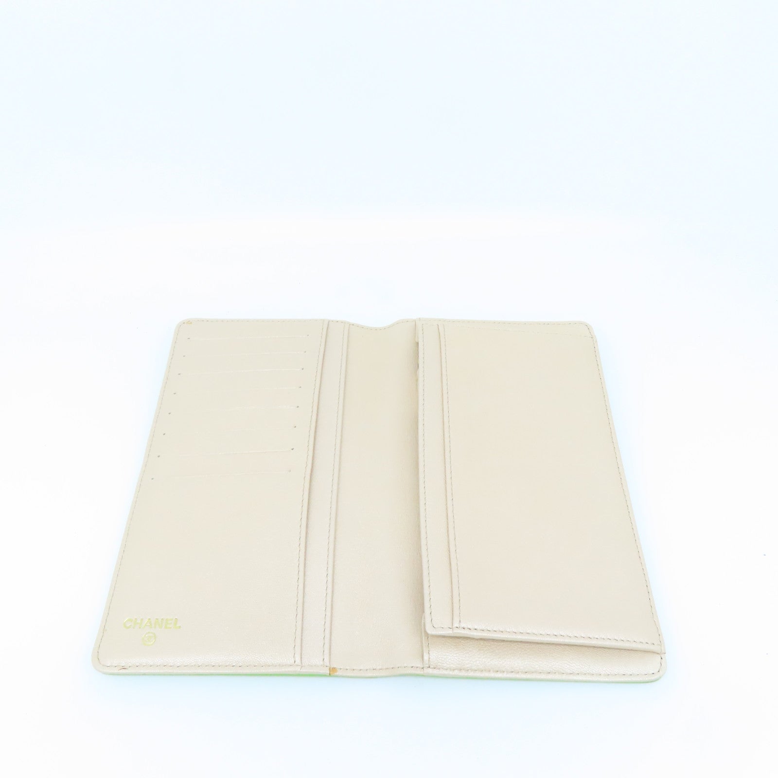 CHANEL 羊皮皮革Wallet金扣长钱包绿色