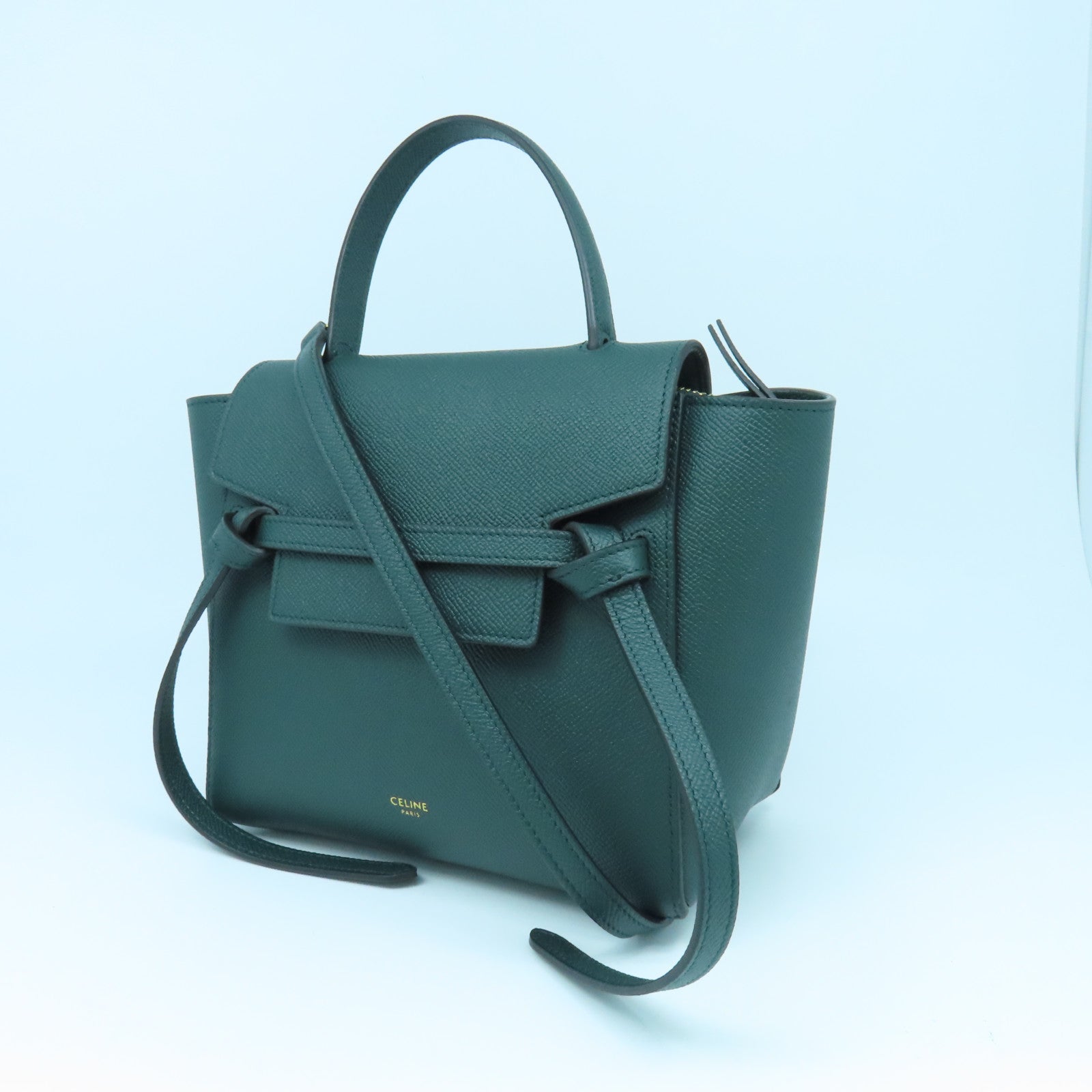 CELINE 牛皮皮革Shoulder Bag金扣手挽肩背兩用袋綠色