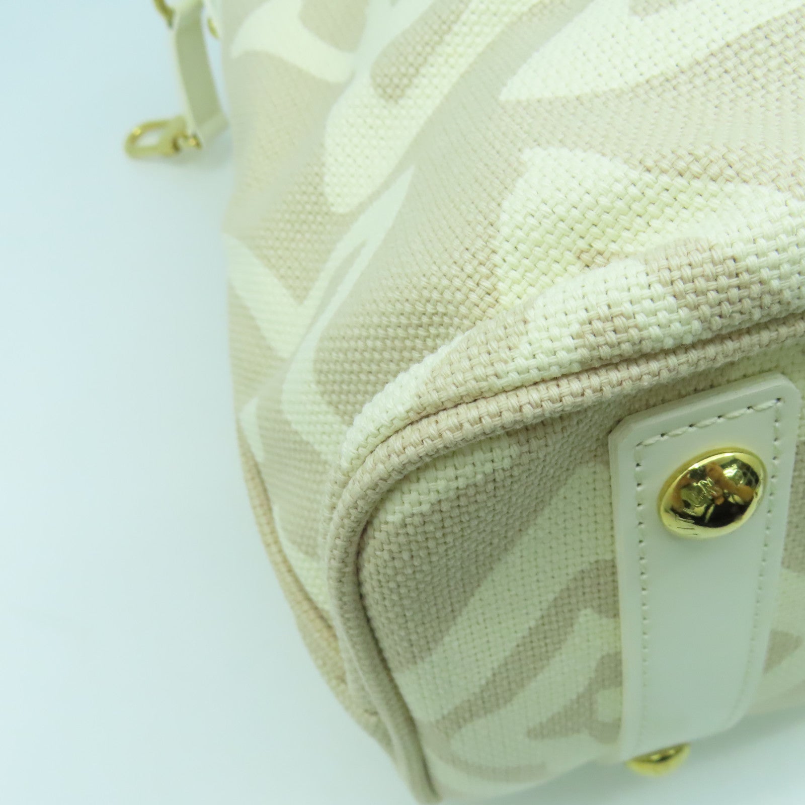 LOUIS VUITTON 帆布/皮革Tahitienne PM金扣手挽袋米色