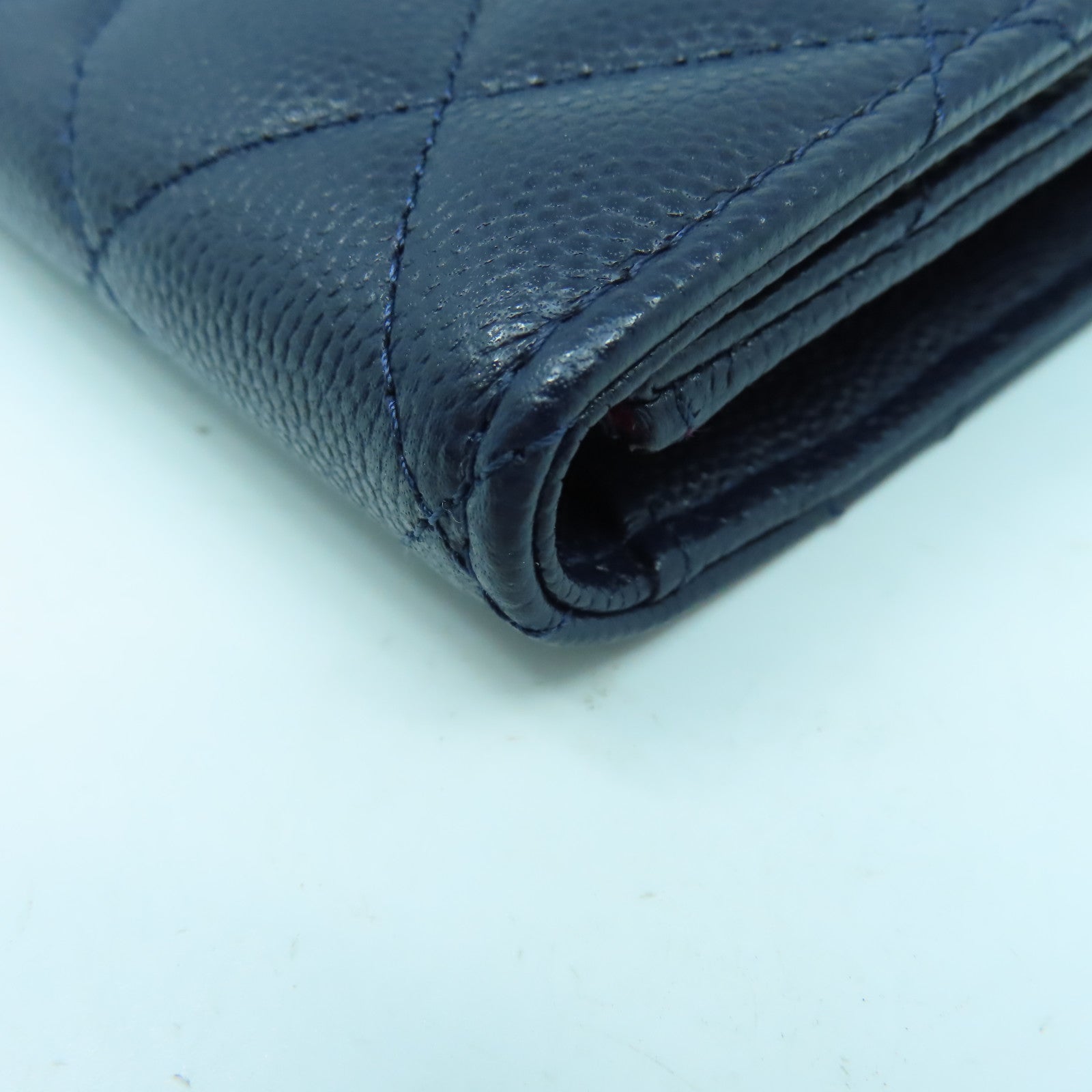 CHANEL 菱格牛皮皮革Card Case金扣卡片套深藍色