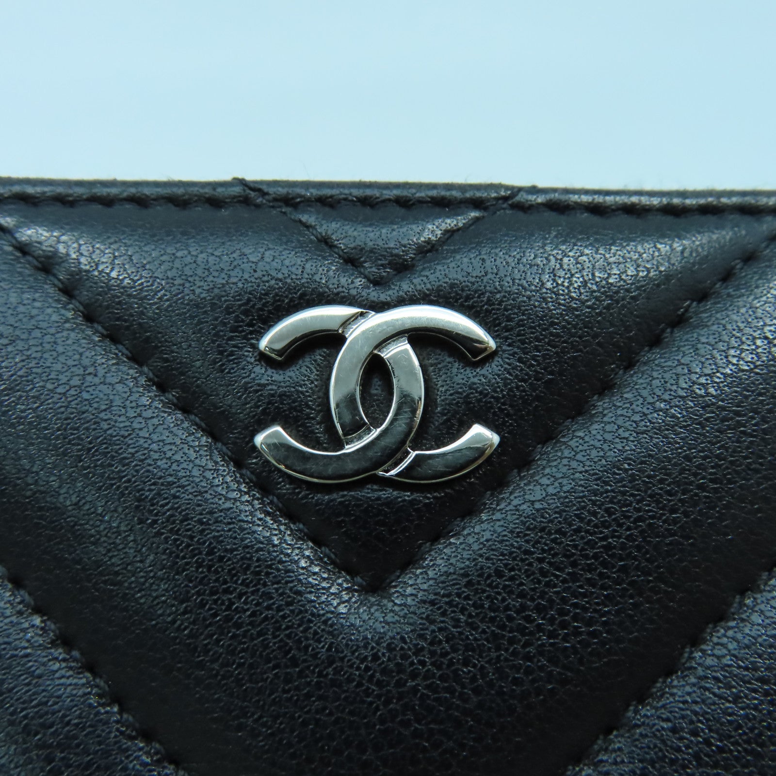 CHANEL 羊皮皮革Coin Case/Card Case銀扣零錢包/卡片套黑色